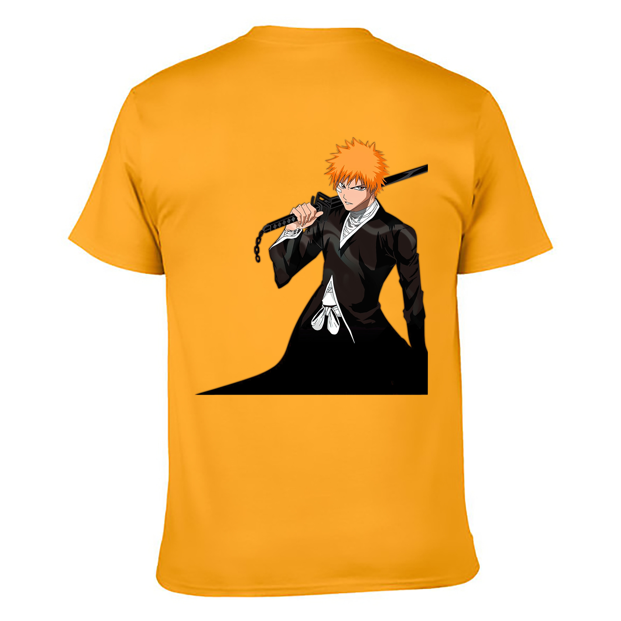 （画像用） ブリーチ 黒崎一護（くろさき いちご）BLEACH Kurosaki Ichigo 綿100％ メンズ半袖Tシャツ（バックプリント） 通気性
