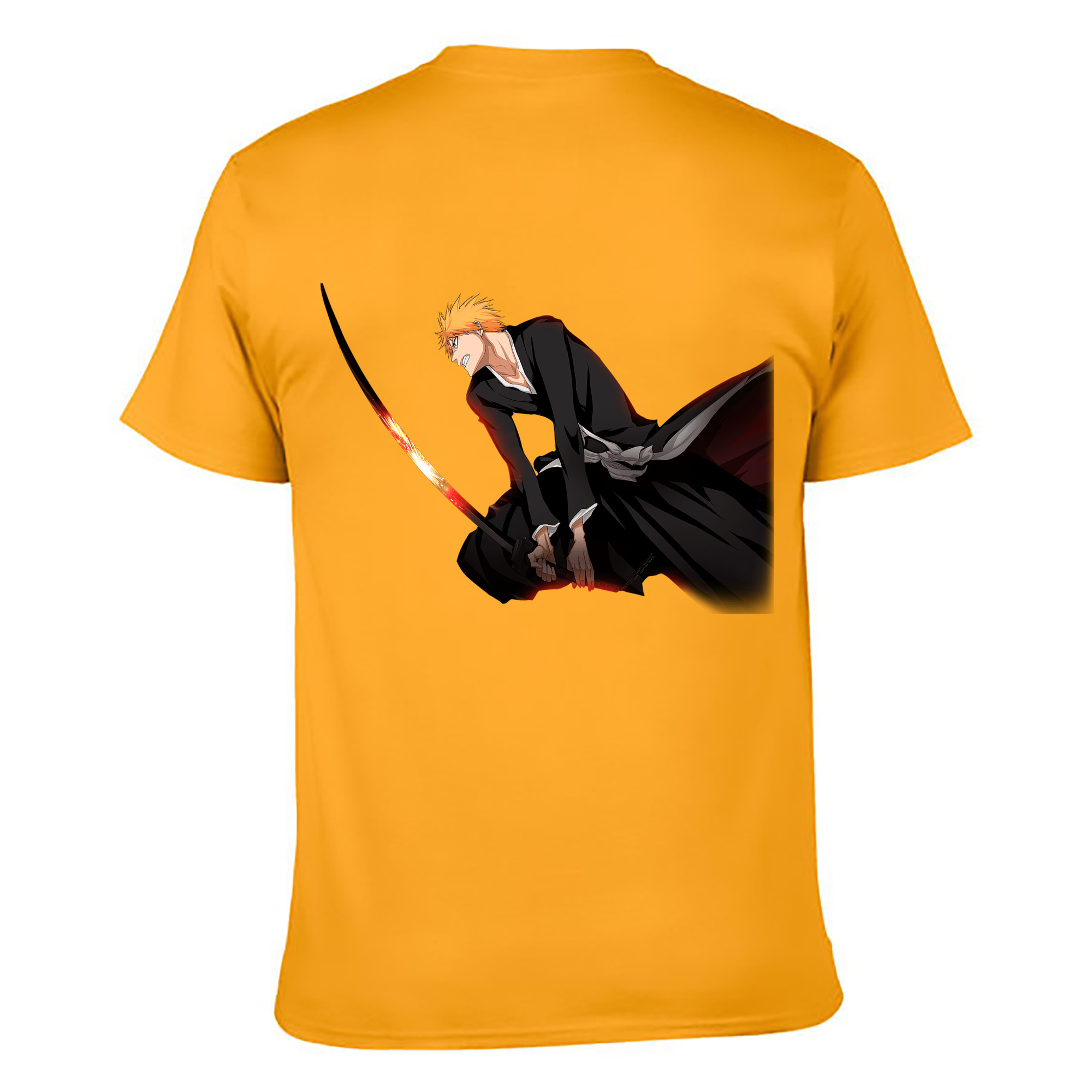 （画像用） ブリーチ 黒崎一護（くろさき いちご）BLEACH Kurosaki Ichigo 綿100％ メンズ半袖Tシャツ（バックプリント） 通気性