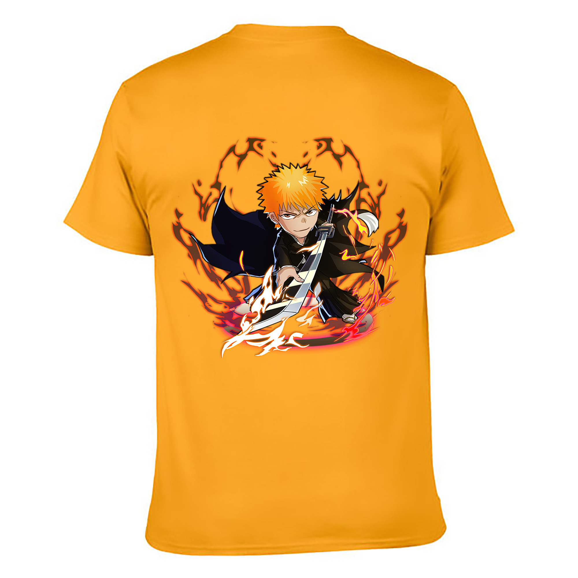 （画像用） ブリーチ 黒崎一護（くろさき いちご）BLEACH Kurosaki Ichigo 綿100％ メンズ半袖Tシャツ（バックプリント） 通気性