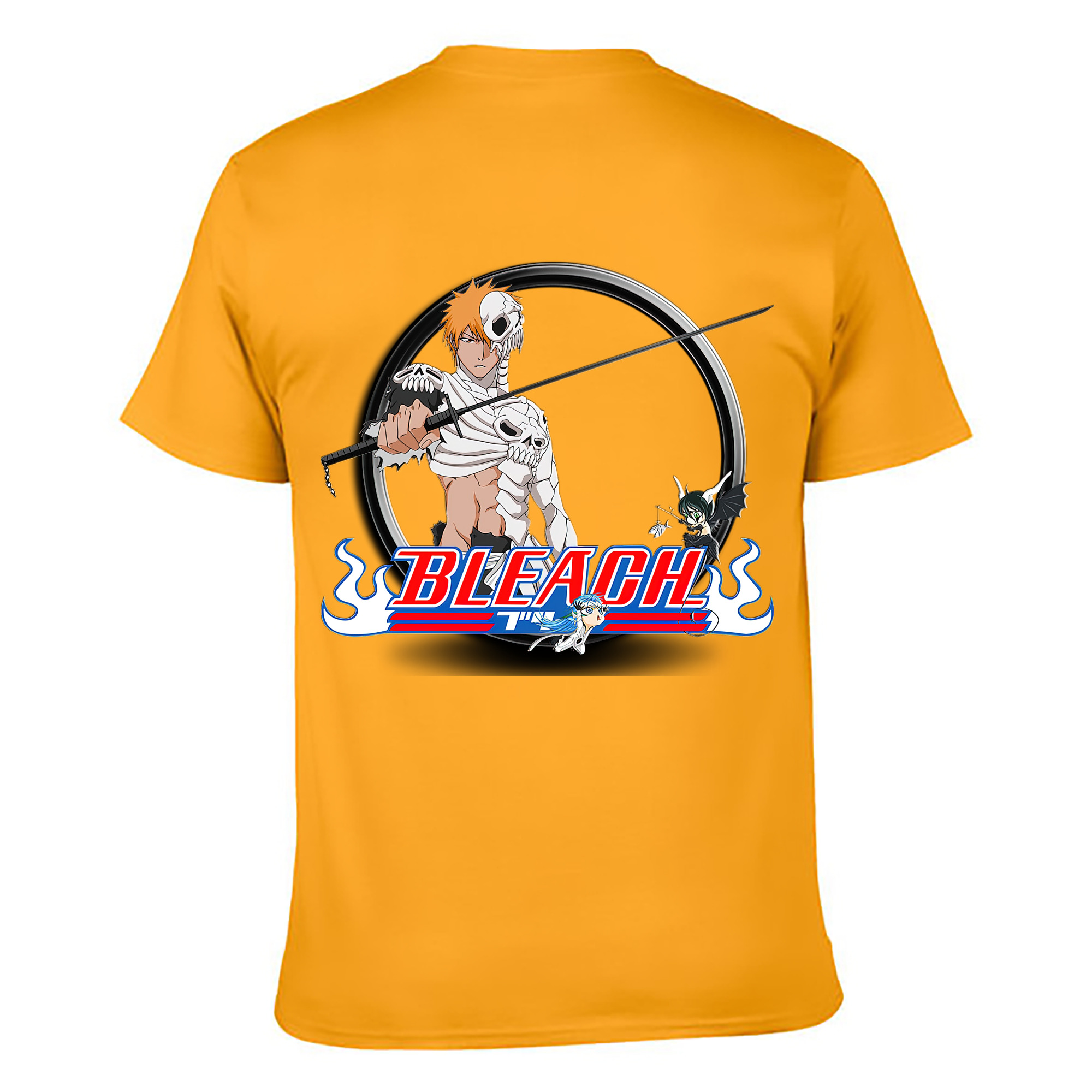 （画像用） ブリーチ 黒崎一護（くろさき いちご）BLEACH Kurosaki Ichigo 綿100％ メンズ半袖Tシャツ（バックプリント） 通気性