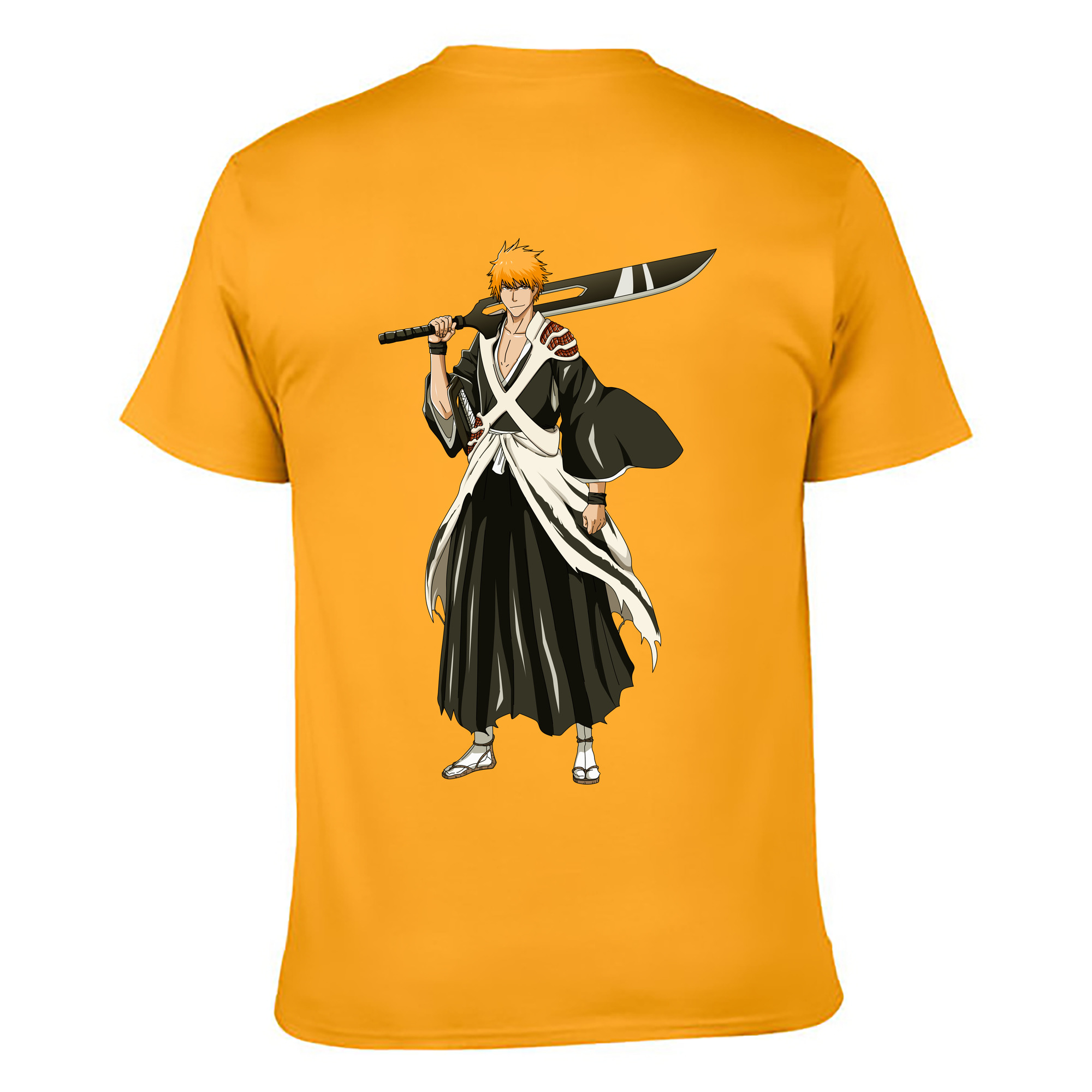 （画像用） ブリーチ 黒崎一護（くろさき いちご）BLEACH Kurosaki Ichigo 綿100％ メンズ半袖Tシャツ（バックプリント） 通気性