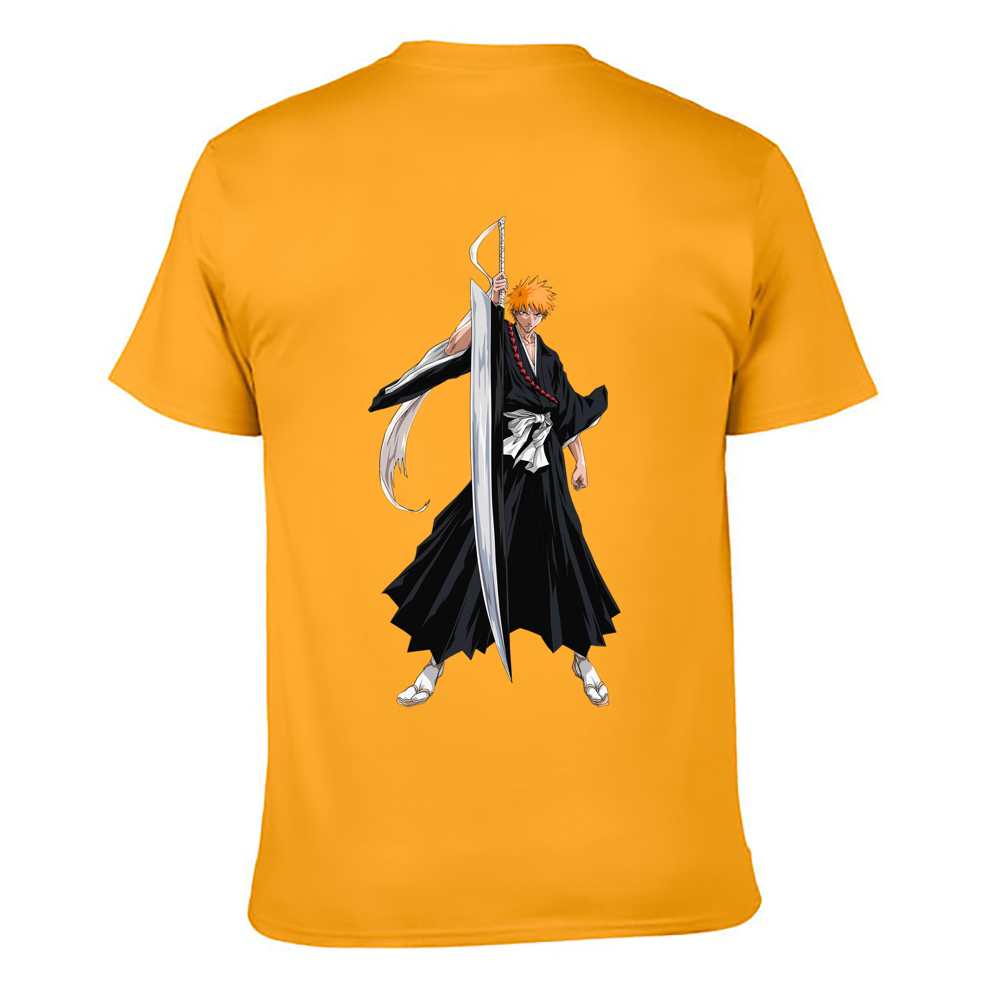（画像用） ブリーチ 黒崎一護（くろさき いちご）BLEACH Kurosaki Ichigo 綿100％ メンズ半袖Tシャツ（バックプリント） 通気性