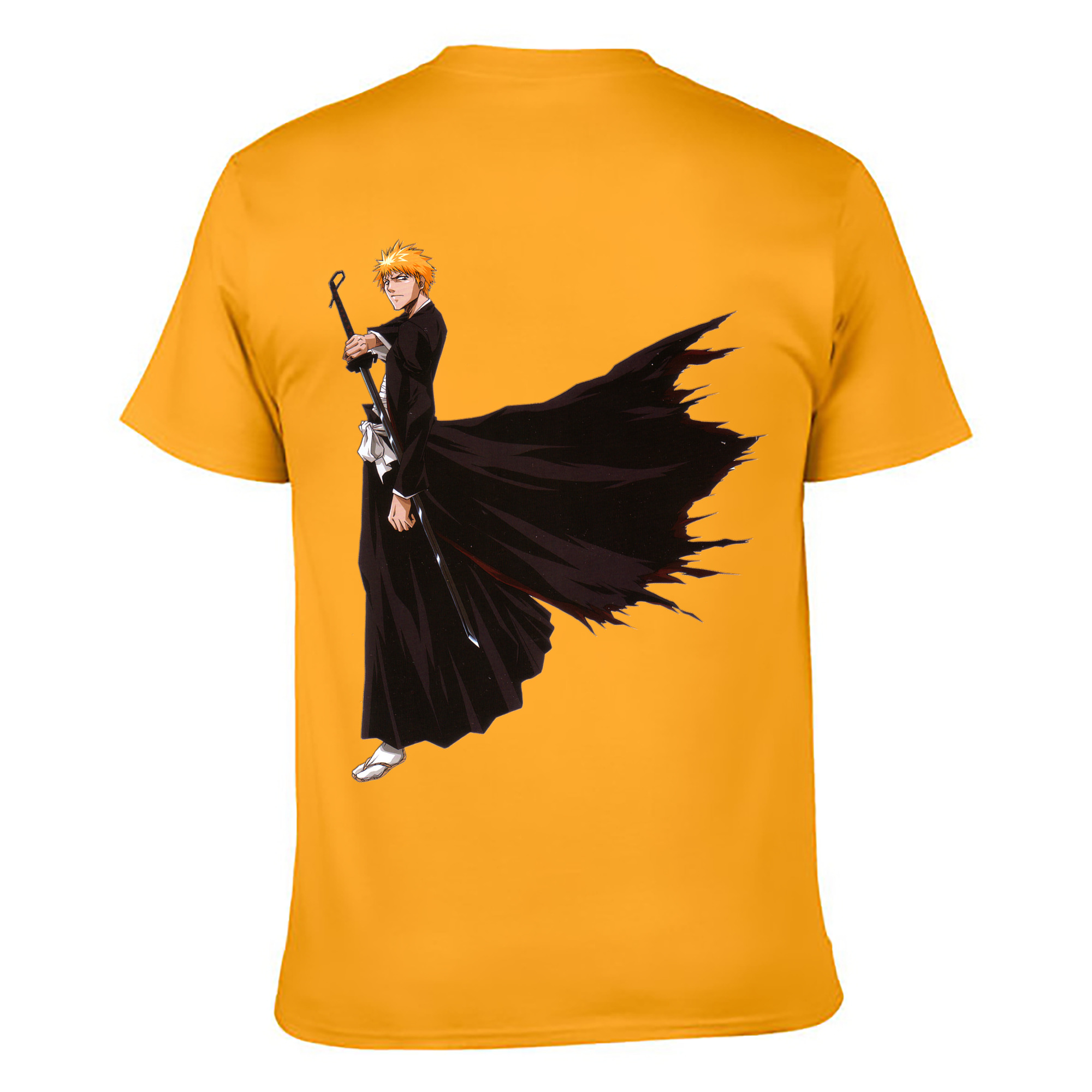 （画像用） ブリーチ 黒崎一護（くろさき いちご）BLEACH Kurosaki Ichigo 綿100％ メンズ半袖Tシャツ（バックプリント） 通気性