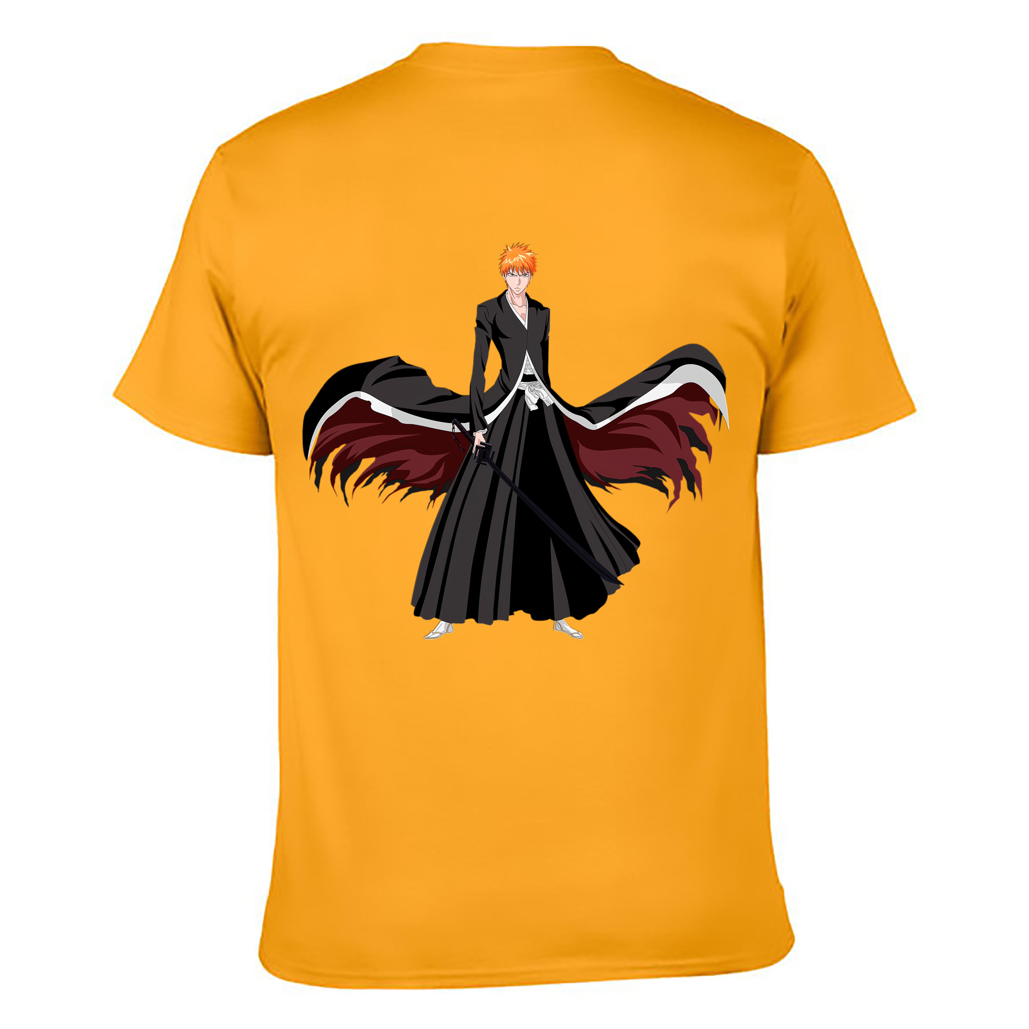 （画像用） ブリーチ 黒崎一護（くろさき いちご）BLEACH Kurosaki Ichigo 綿100％ メンズ半袖Tシャツ（バックプリント） 通気性