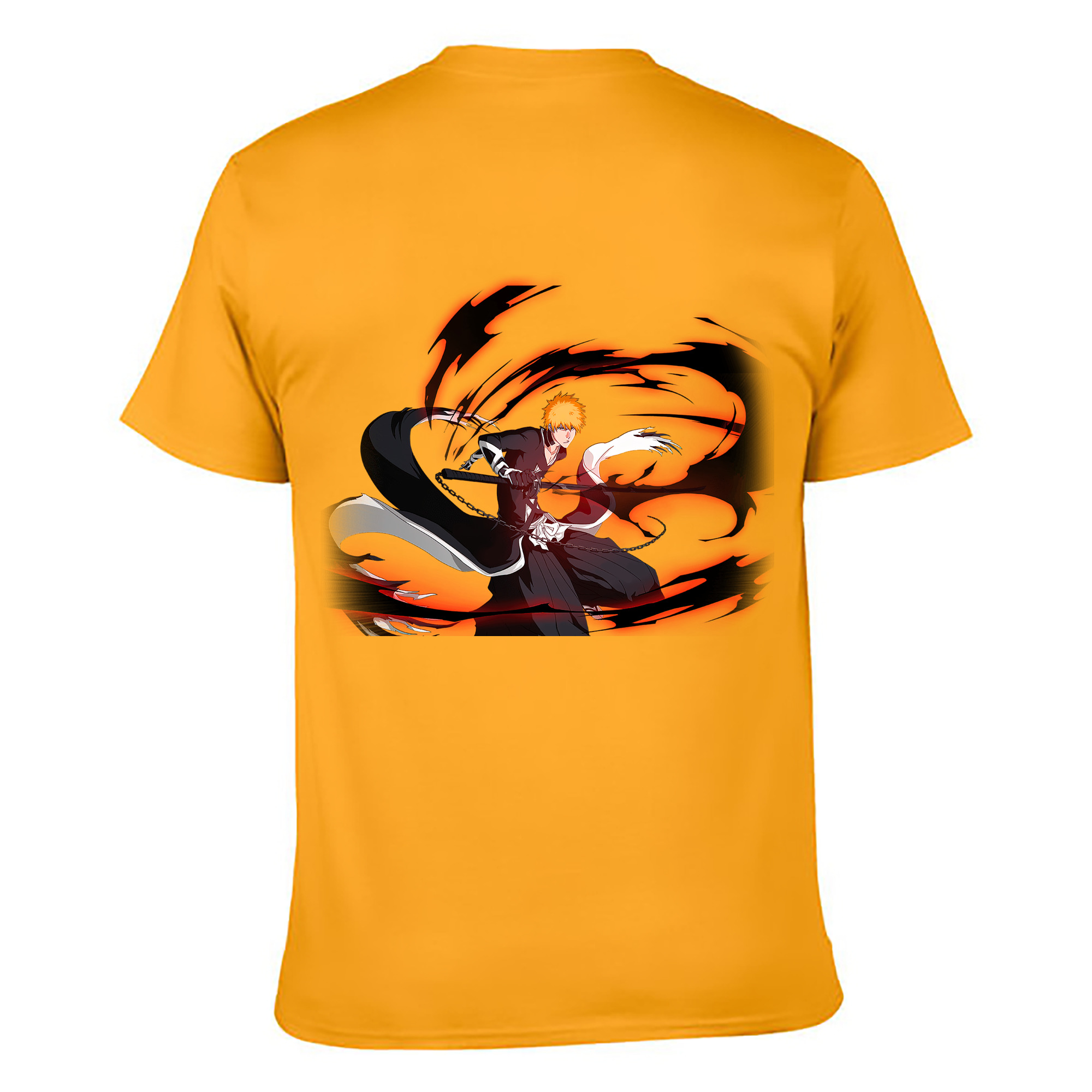 （画像用） ブリーチ 黒崎一護（くろさき いちご）BLEACH Kurosaki Ichigo 綿100％ メンズ半袖Tシャツ（バックプリント） 通気性