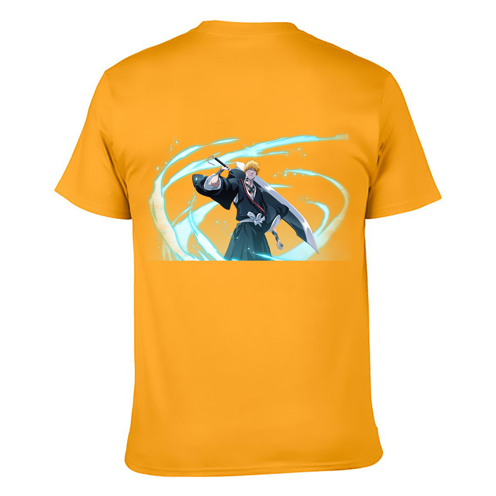 （画像用） ブリーチ 黒崎一護（くろさき いちご）BLEACH Kurosaki Ichigo 綿100％ メンズ半袖Tシャツ（バックプリント） 通気性