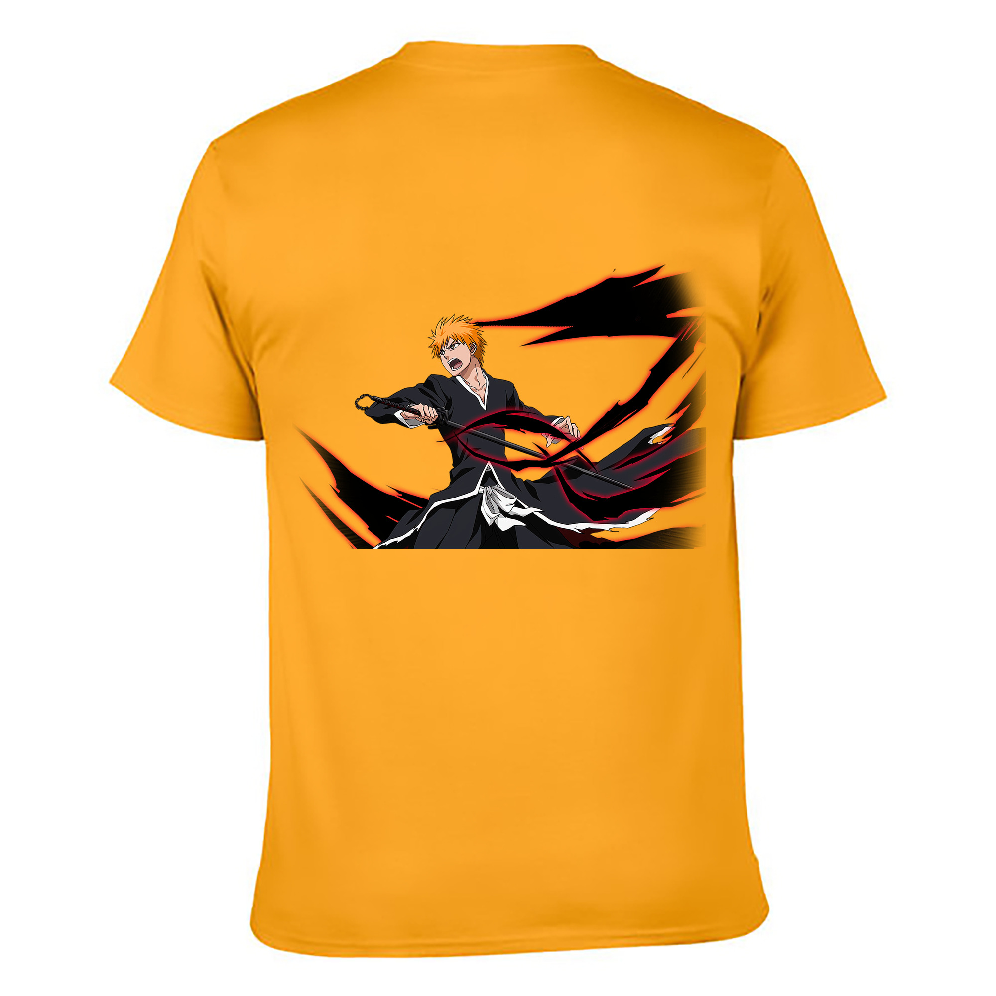 （画像用） ブリーチ 黒崎一護（くろさき いちご）BLEACH Kurosaki Ichigo 綿100％ メンズ半袖Tシャツ（バックプリント） 通気性
