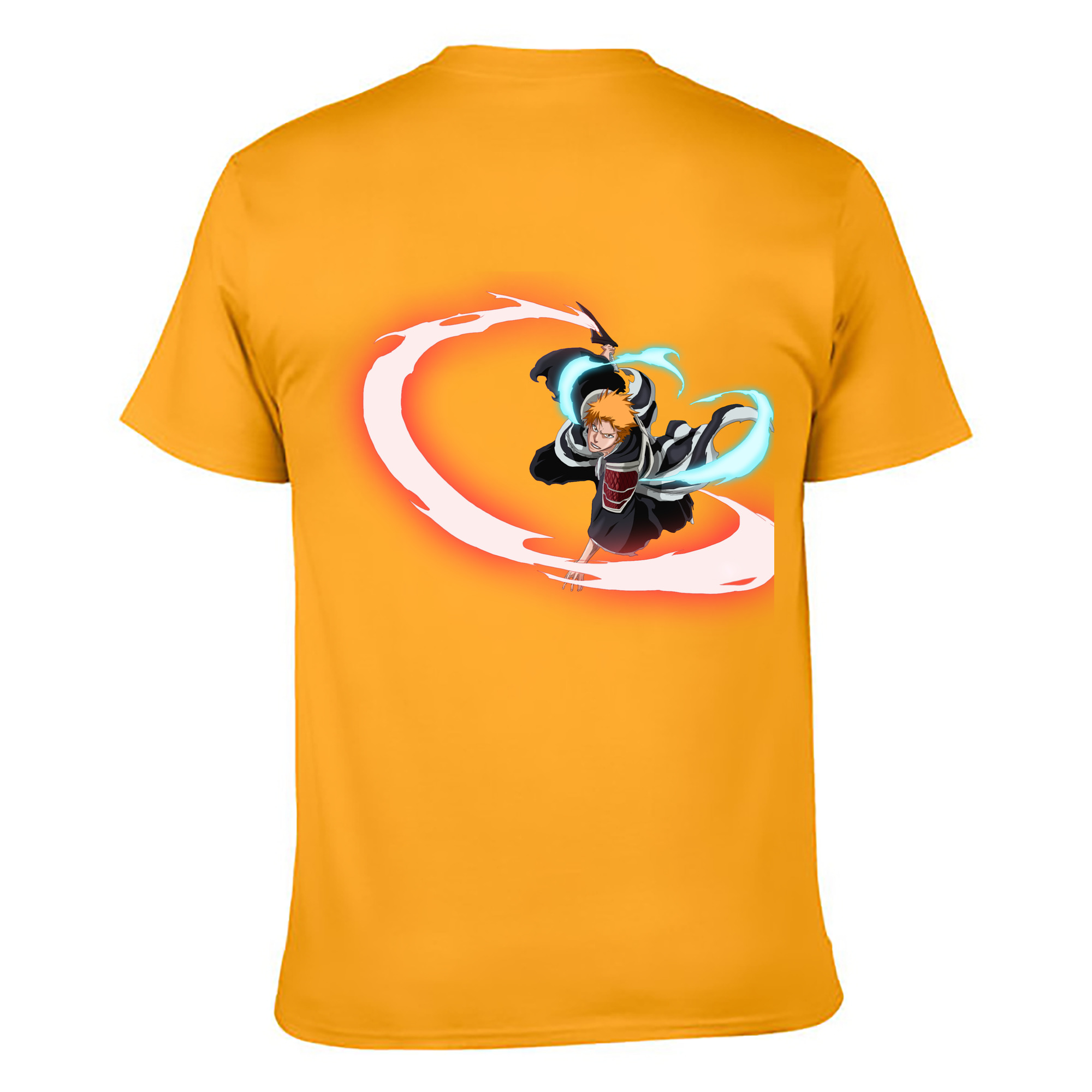 （画像用） ブリーチ 黒崎一護（くろさき いちご）BLEACH Kurosaki Ichigo 綿100％ メンズ半袖Tシャツ（バックプリント） 通気性