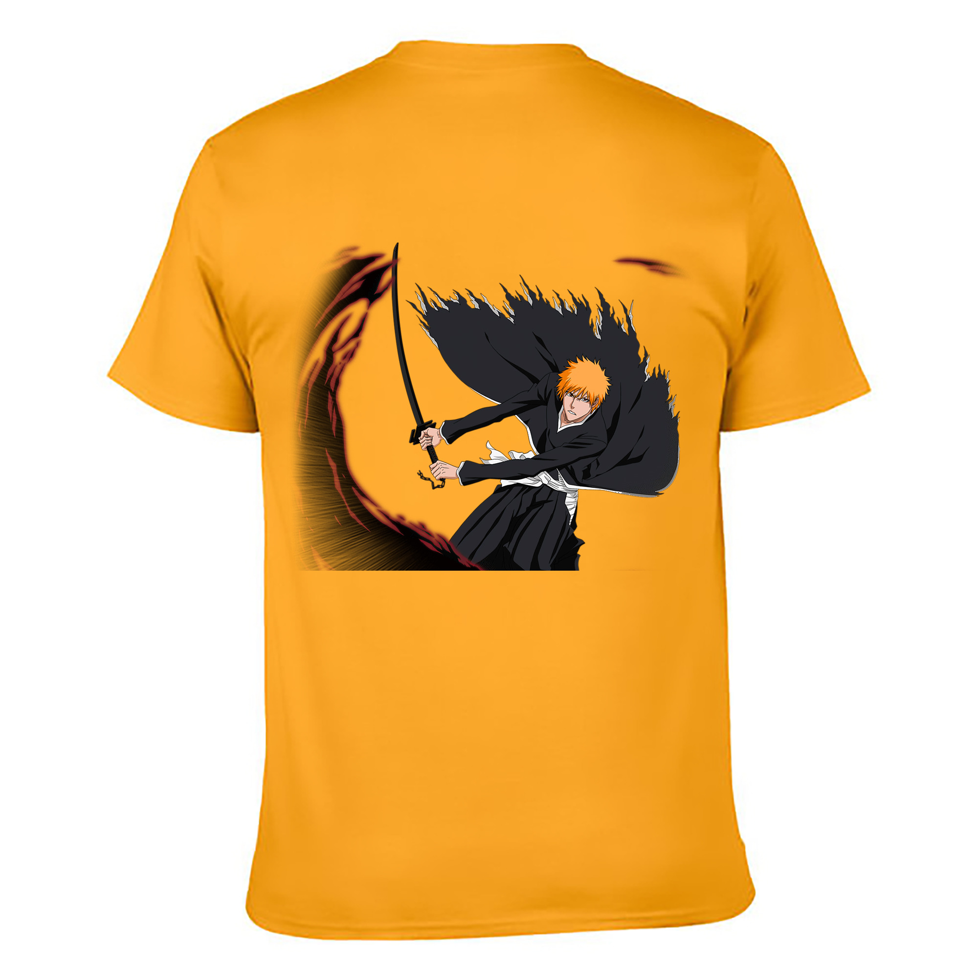 （画像用） ブリーチ 黒崎一護（くろさき いちご）BLEACH Kurosaki Ichigo 綿100％ メンズ半袖Tシャツ（バックプリント） 通気性
