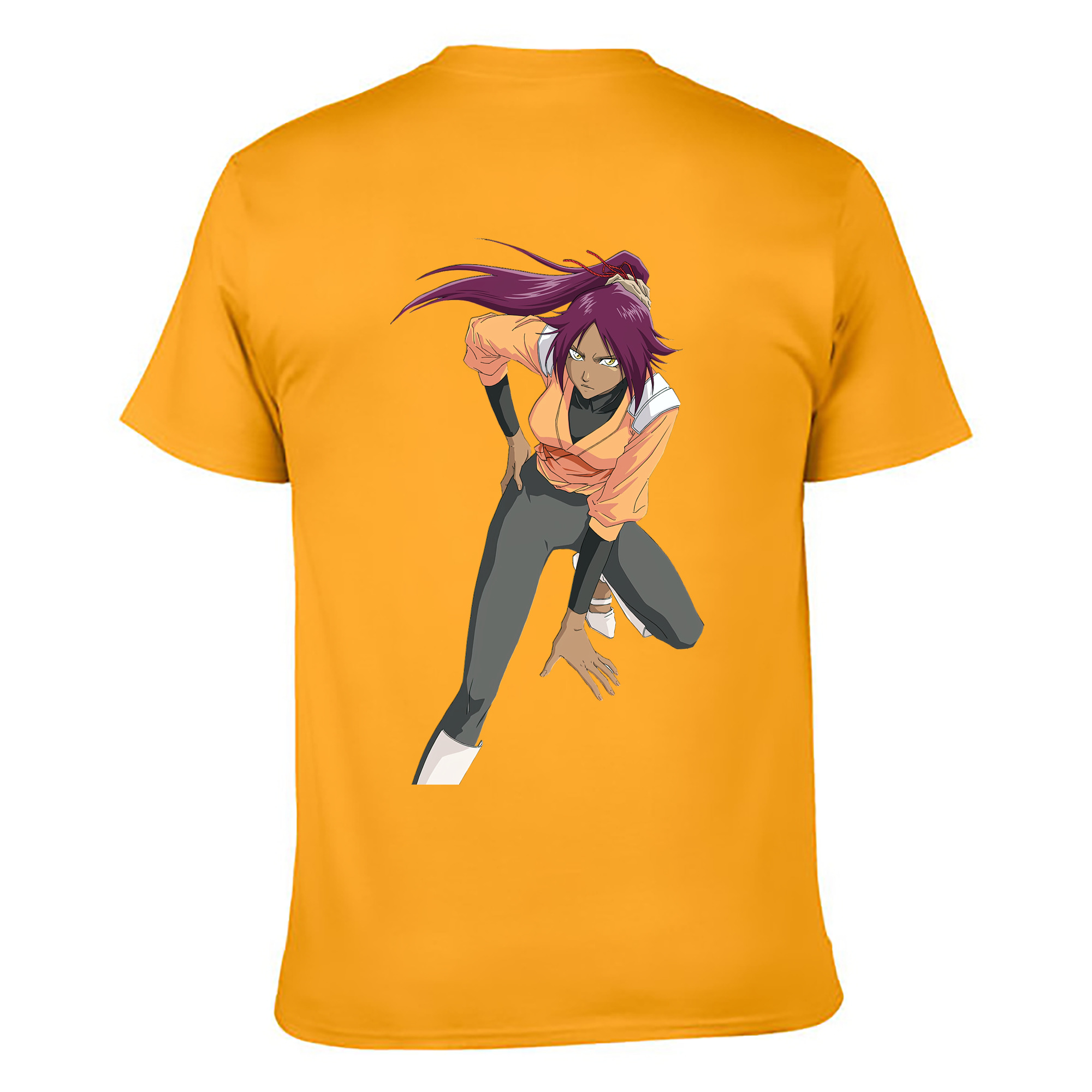 （画像用） ブリーチ 四楓院 夜一（しほういん よるいち） BLEACH Shihouin Yoruichi 綿100％ メンズ半袖Tシャツ（バックプリント） 通気性