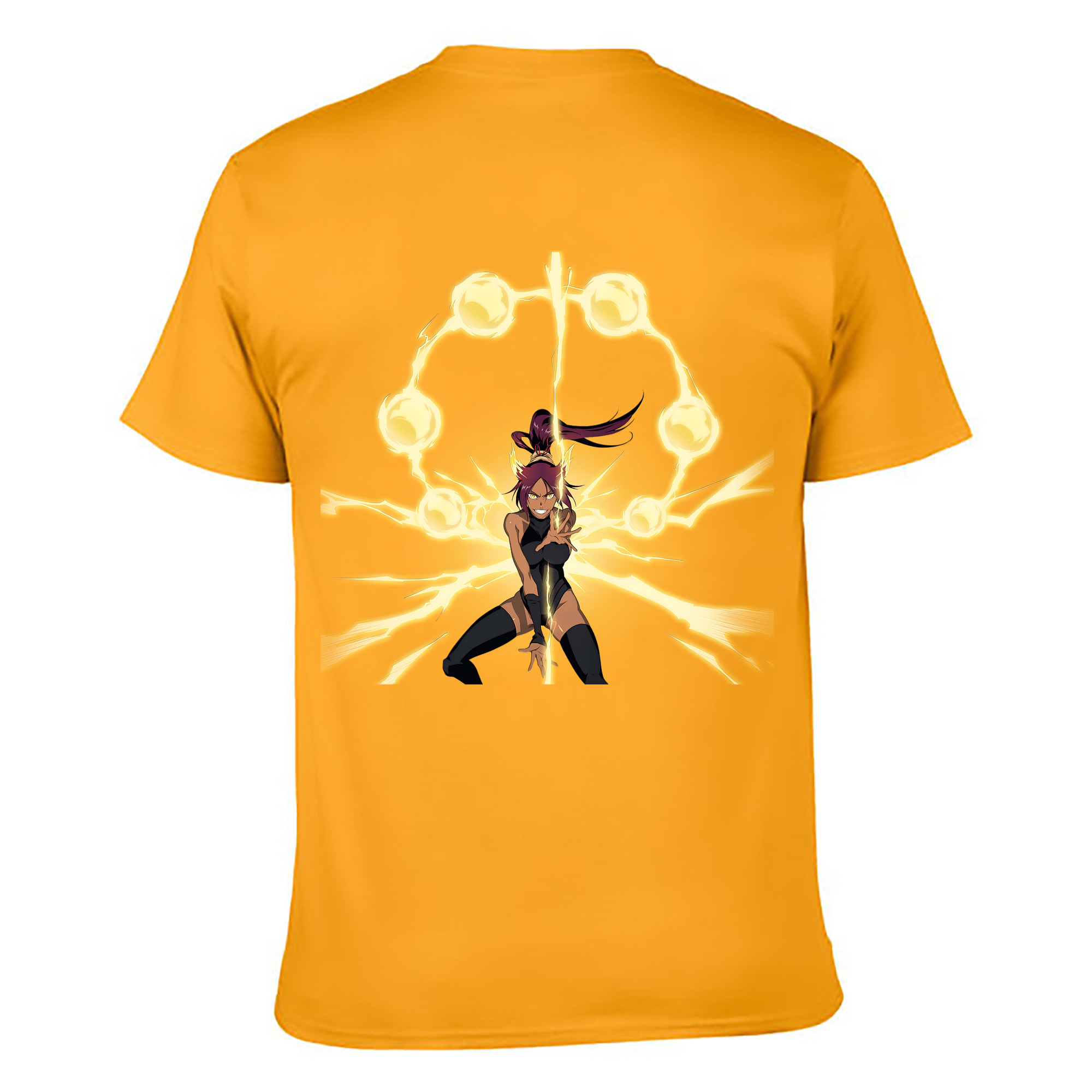 （画像用） ブリーチ 四楓院 夜一（しほういん よるいち） BLEACH Shihouin Yoruichi 綿100％ メンズ半袖Tシャツ（バックプリント） 通気性