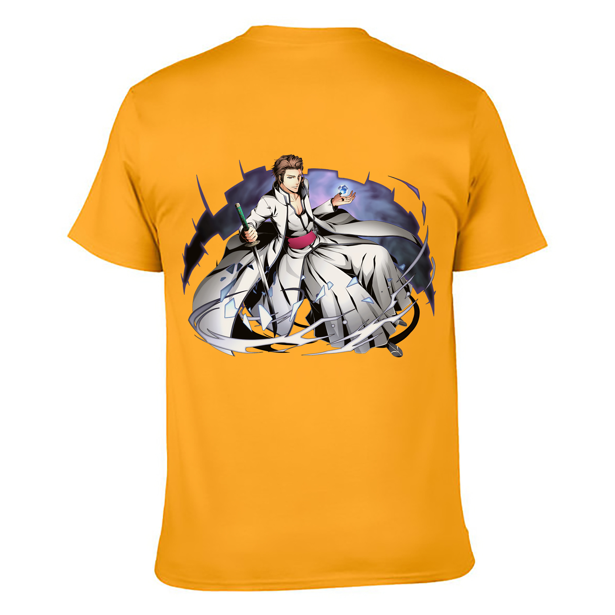 （画像用） ブリーチ 藍染 惣右介（あいぜん そうすけ） BLEACH Aizen Sousuke 綿100％ メンズ半袖Tシャツ（バックプリント） 通気性