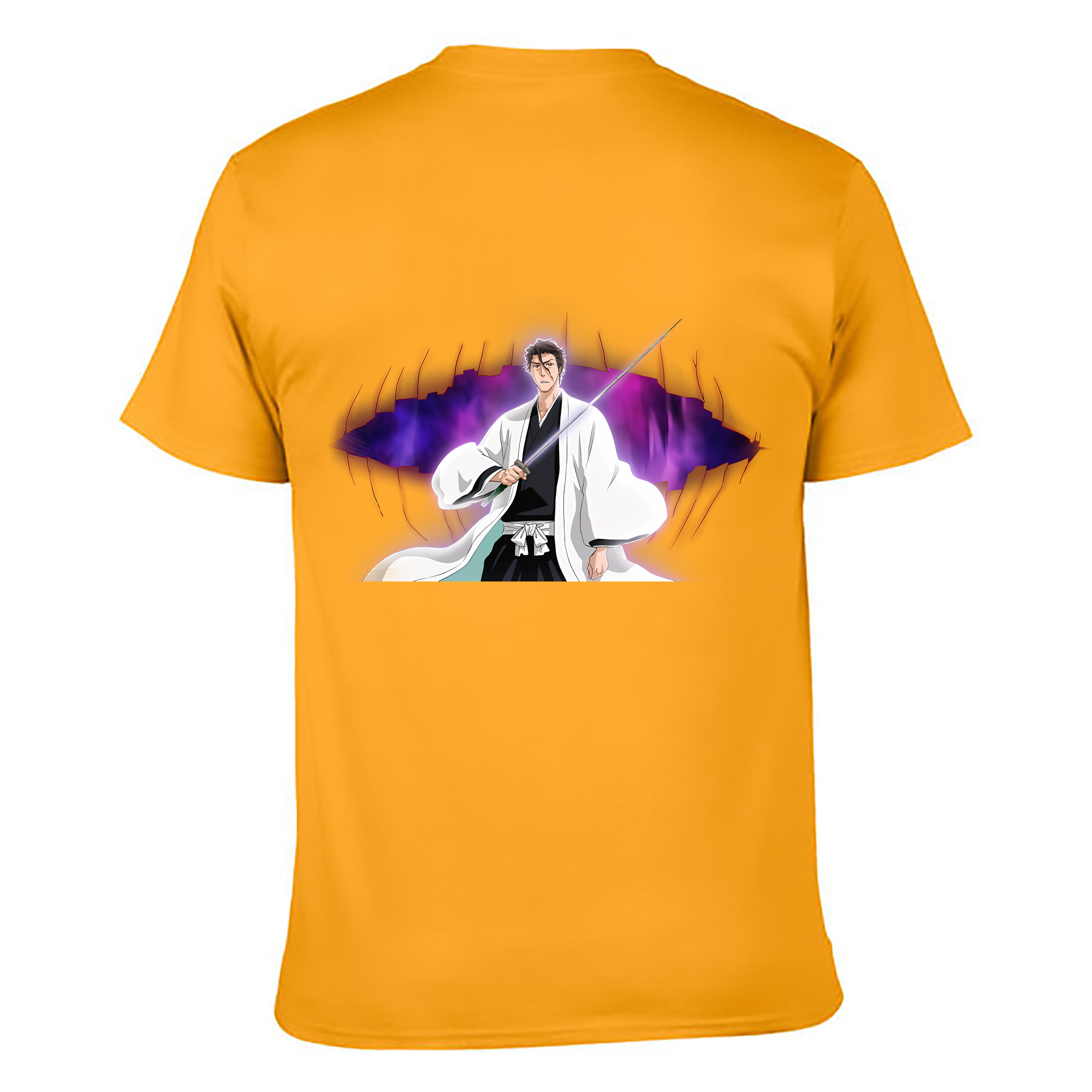 （画像用） ブリーチ 藍染 惣右介（あいぜん そうすけ） BLEACH Aizen Sousuke 綿100％ メンズ半袖Tシャツ（バックプリント） 通気性