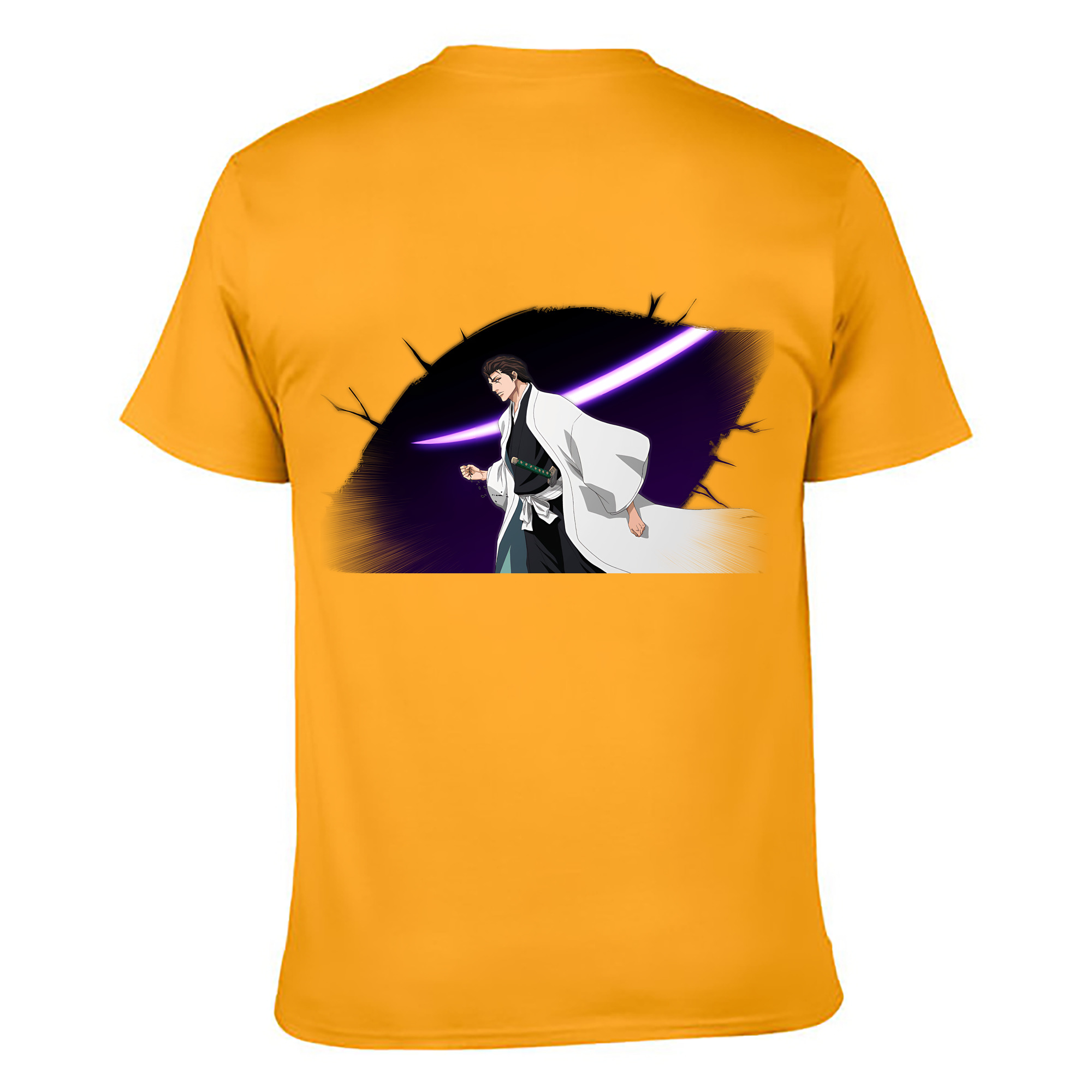（画像用） ブリーチ 藍染 惣右介（あいぜん そうすけ） BLEACH Aizen Sousuke 綿100％ メンズ半袖Tシャツ（バックプリント） 通気性