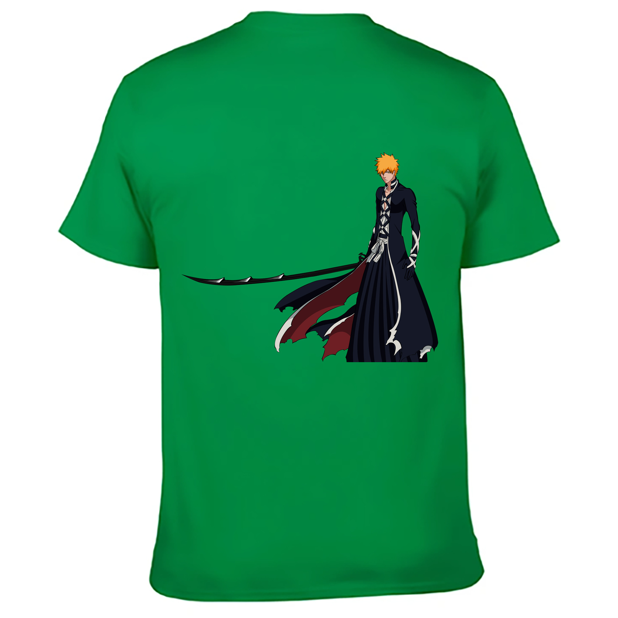（画像用） ブリーチ 黒崎一護（くろさき いちご）BLEACH Kurosaki Ichigo 綿100％ メンズ半袖Tシャツ（バックプリント） 通気性