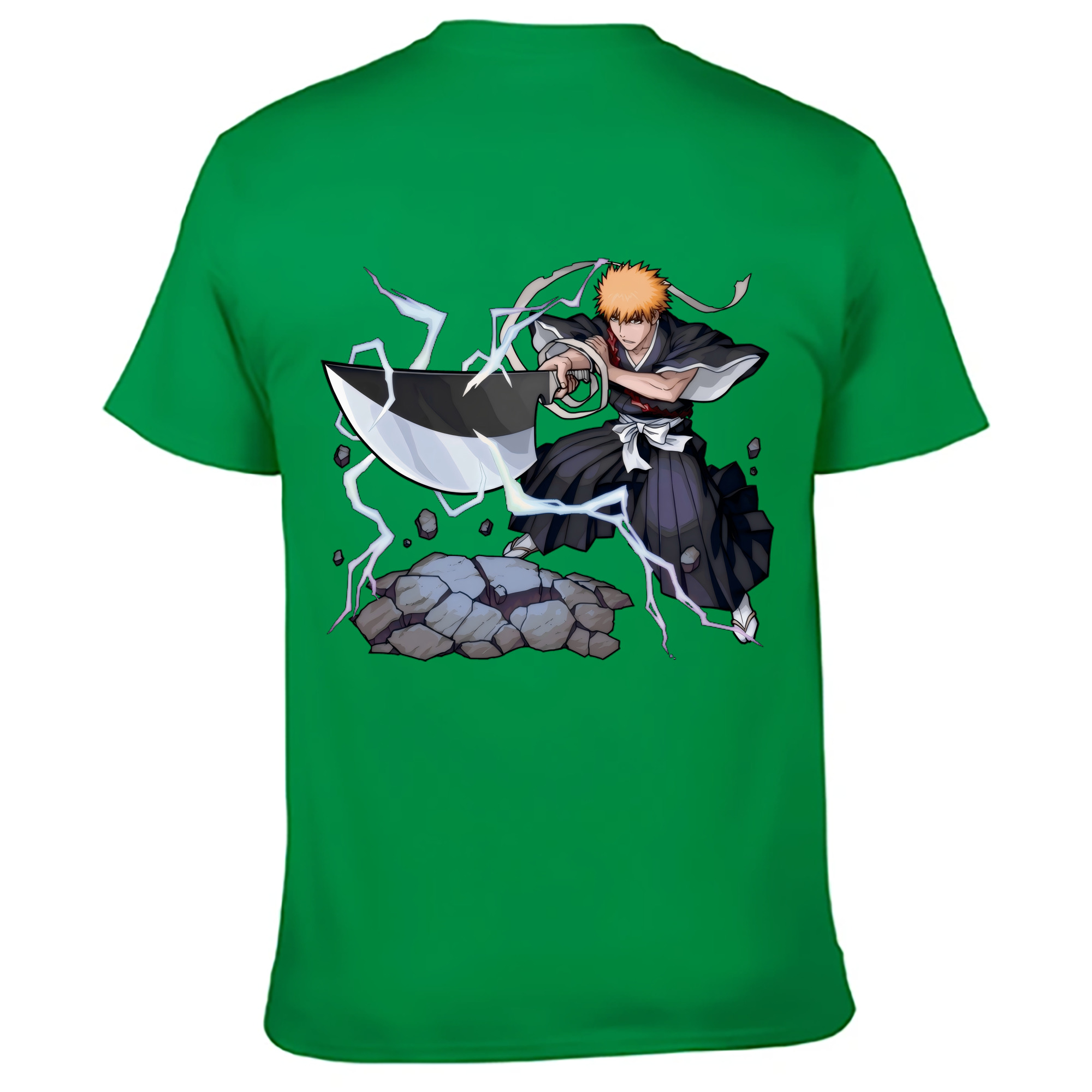 （画像用） ブリーチ 黒崎一護（くろさき いちご）BLEACH Kurosaki Ichigo 綿100％ メンズ半袖Tシャツ（バックプリント） 通気性