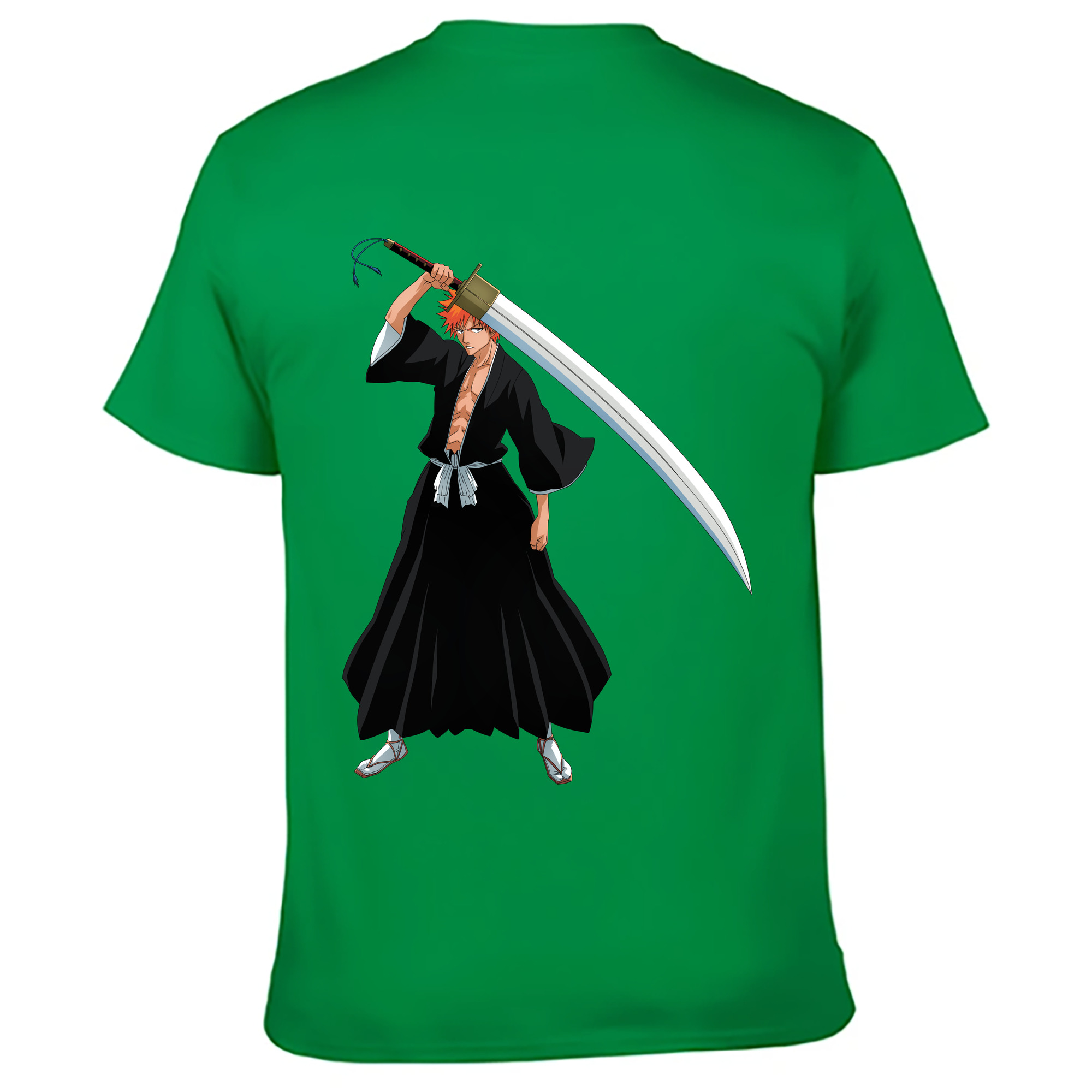 （画像用） ブリーチ 黒崎一護（くろさき いちご）BLEACH Kurosaki Ichigo 綿100％ メンズ半袖Tシャツ（バックプリント） 通気性