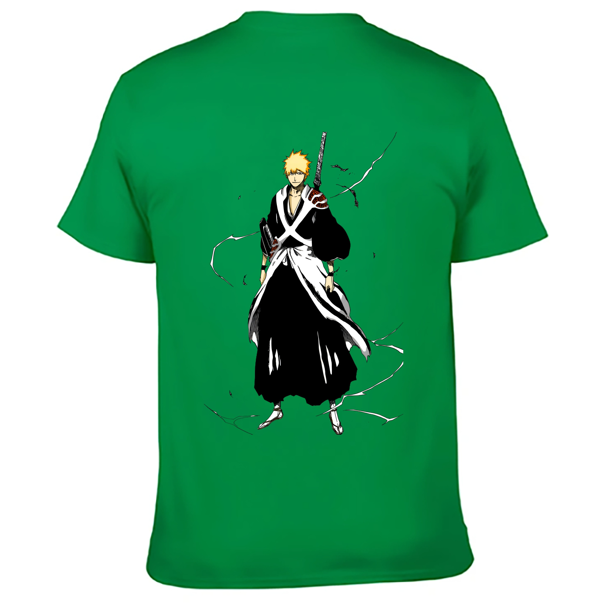（画像用） ブリーチ 黒崎一護（くろさき いちご）BLEACH Kurosaki Ichigo 綿100％ メンズ半袖Tシャツ（バックプリント） 通気性
