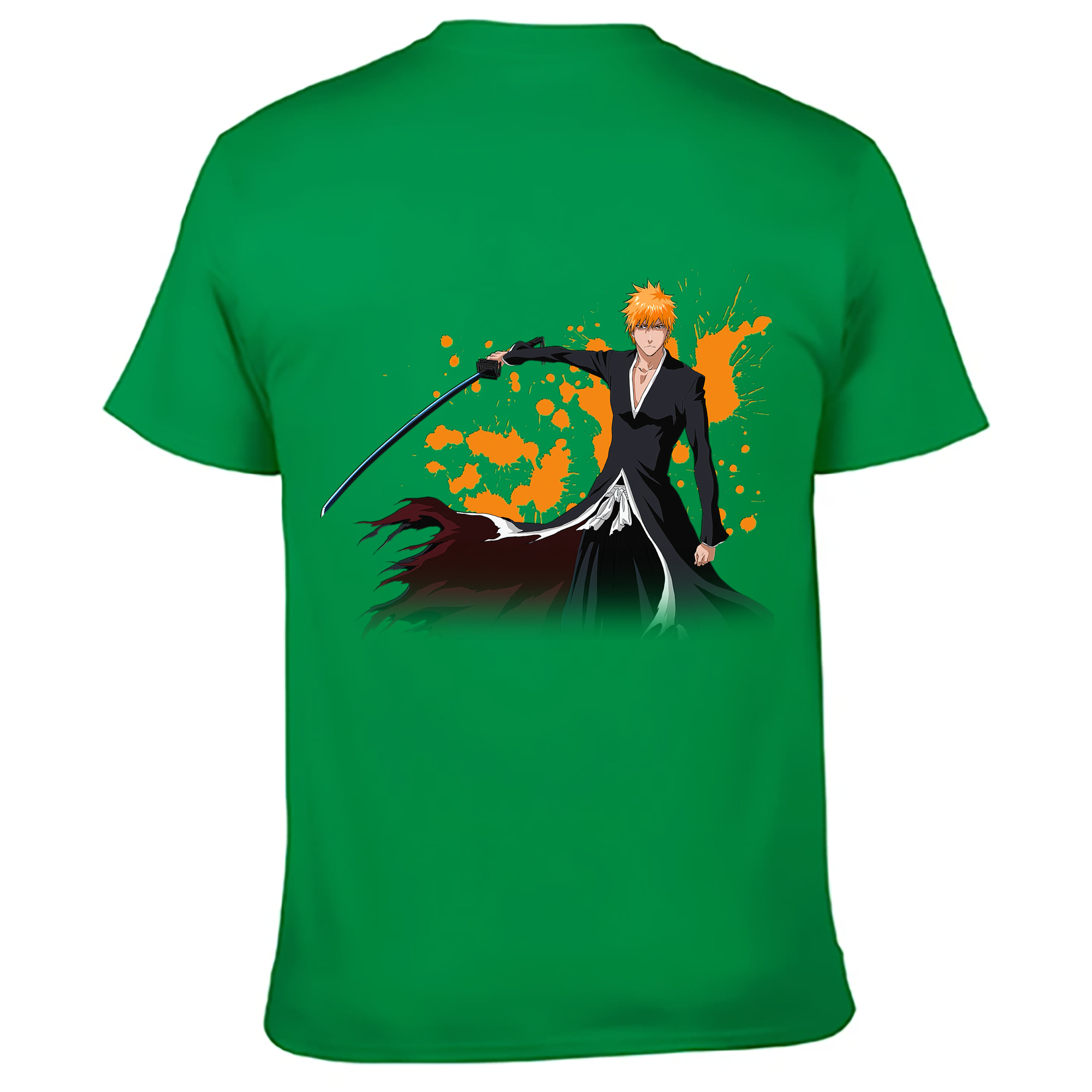 （画像用） ブリーチ 黒崎一護（くろさき いちご）BLEACH Kurosaki Ichigo 綿100％ メンズ半袖Tシャツ（バックプリント） 通気性