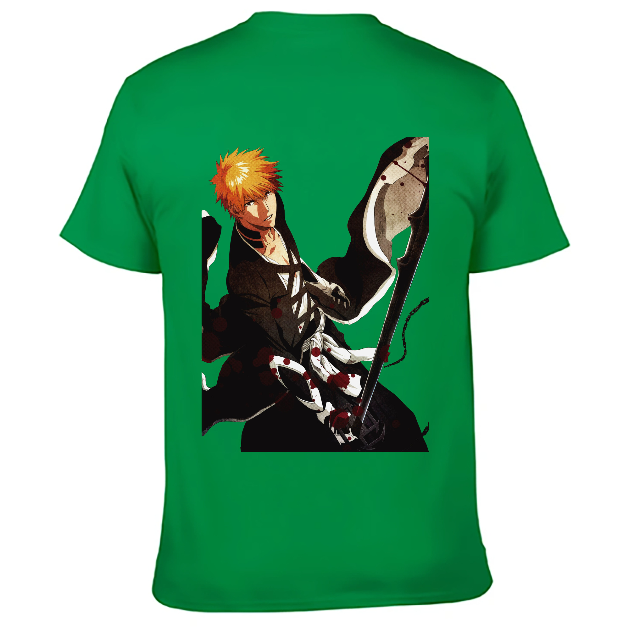 （画像用） ブリーチ 黒崎一護（くろさき いちご）BLEACH Kurosaki Ichigo 綿100％ メンズ半袖Tシャツ（バックプリント） 通気性