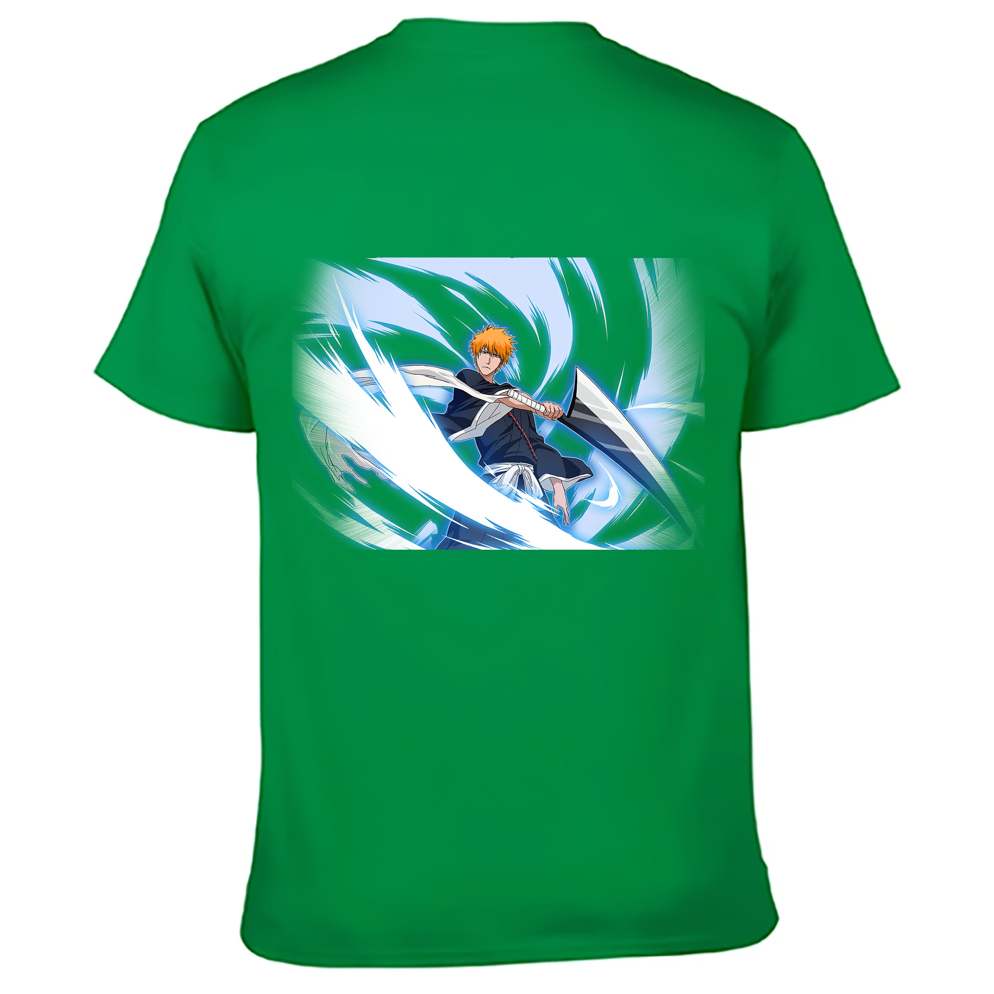 （画像用） ブリーチ 黒崎一護（くろさき いちご）BLEACH Kurosaki Ichigo 綿100％ メンズ半袖Tシャツ（バックプリント） 通気性