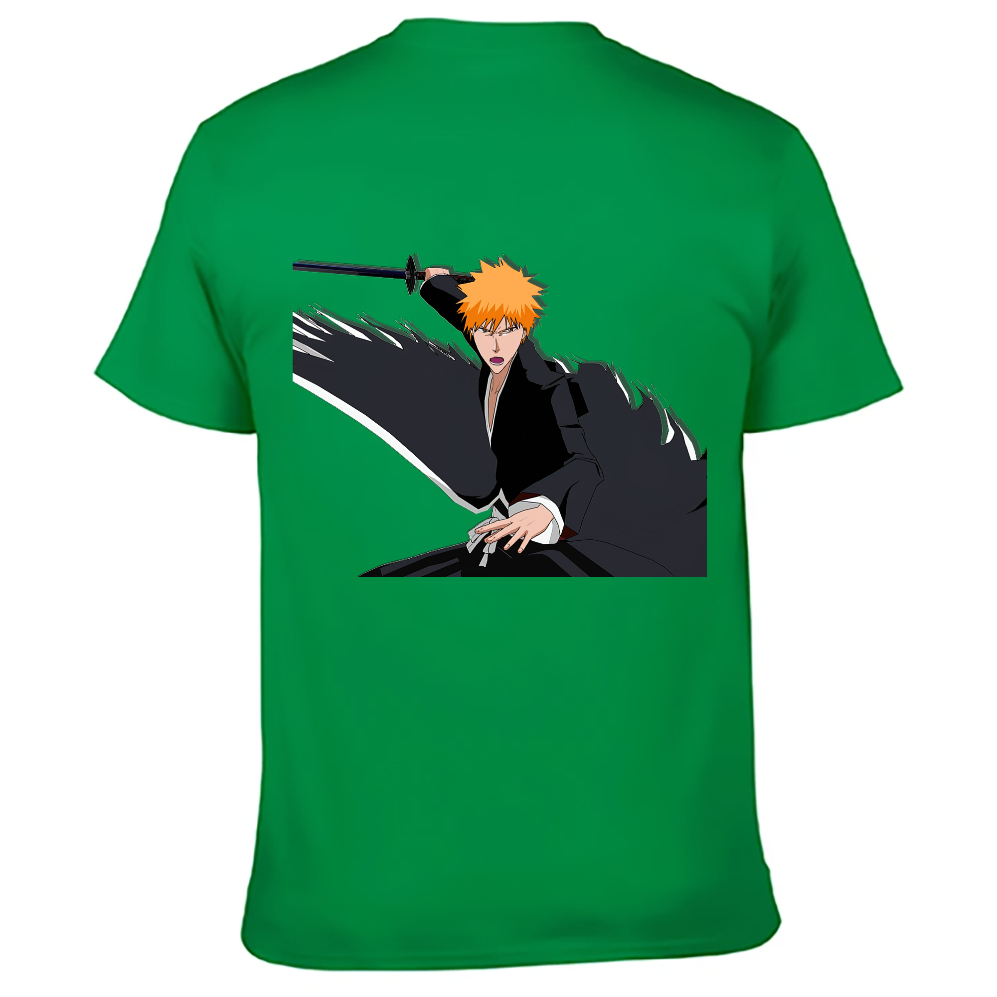 （画像用） ブリーチ 黒崎一護（くろさき いちご）BLEACH Kurosaki Ichigo 綿100％ メンズ半袖Tシャツ（バックプリント） 通気性