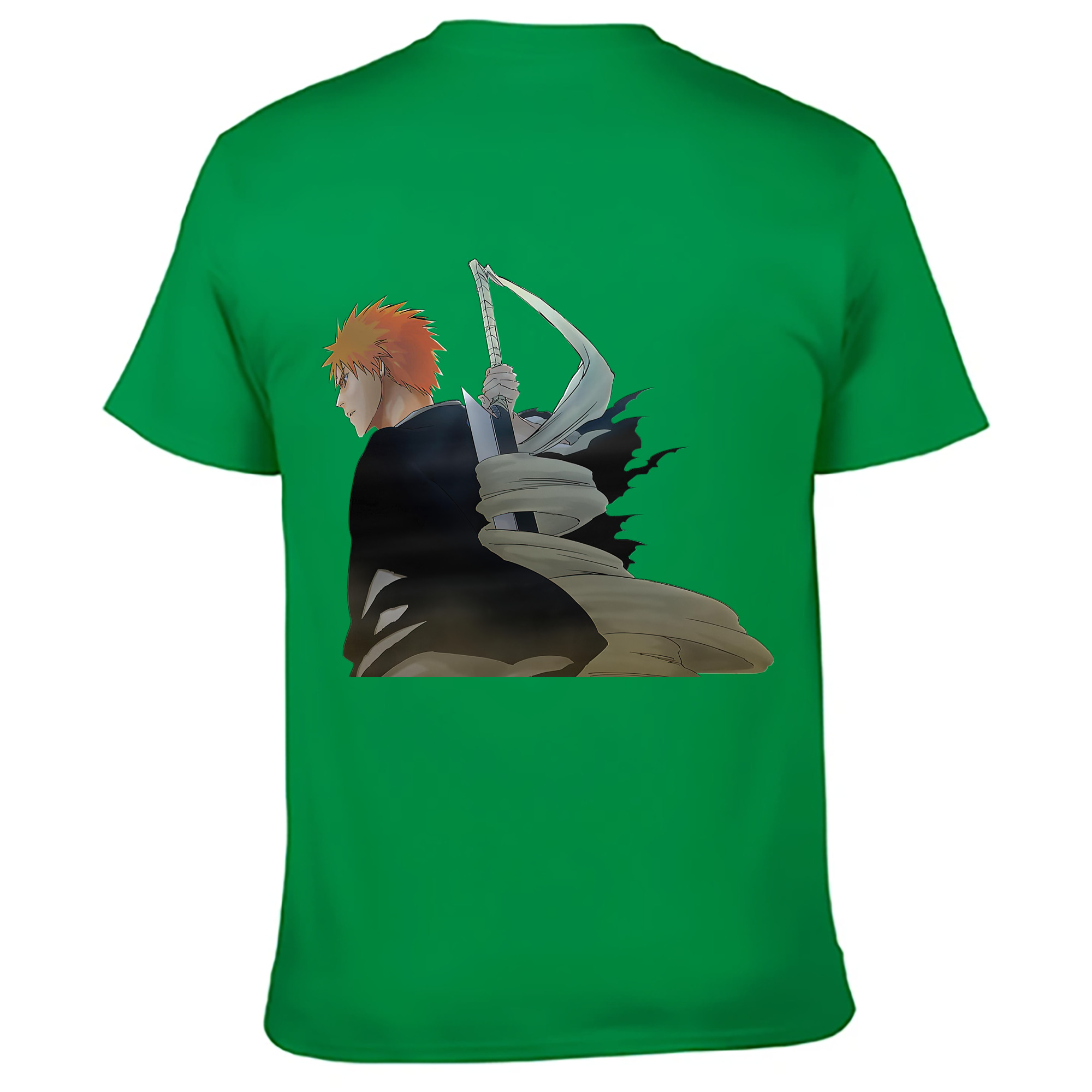 （画像用） ブリーチ 黒崎一護（くろさき いちご）BLEACH Kurosaki Ichigo 綿100％ メンズ半袖Tシャツ（バックプリント） 通気性