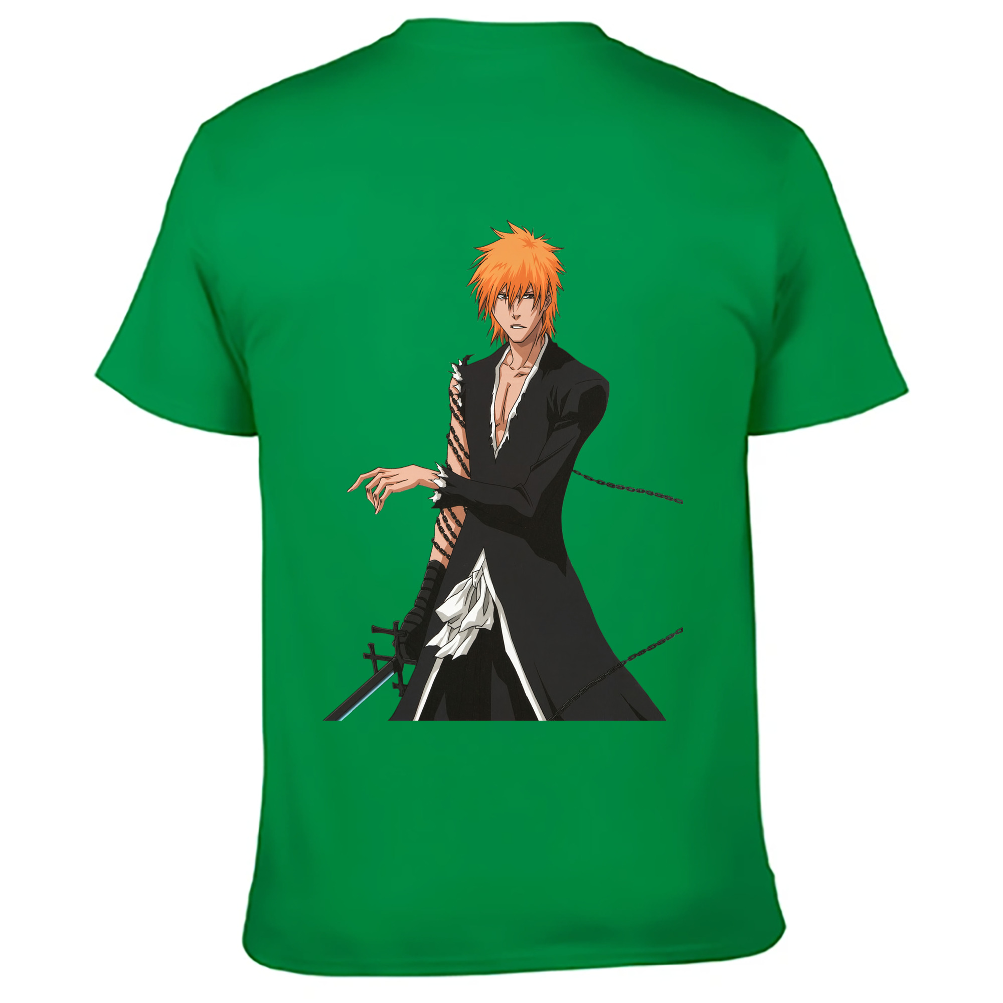 （画像用） ブリーチ 黒崎一護（くろさき いちご）BLEACH Kurosaki Ichigo 綿100％ メンズ半袖Tシャツ（バックプリント） 通気性