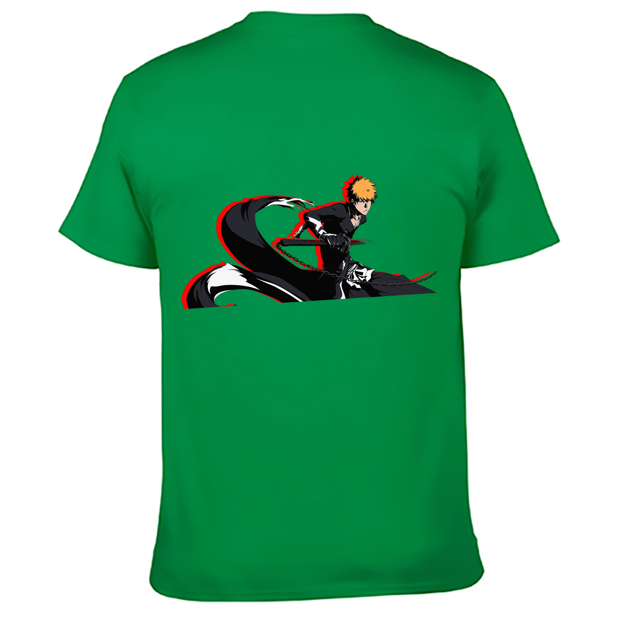（画像用） ブリーチ 黒崎一護（くろさき いちご）BLEACH Kurosaki Ichigo 綿100％ メンズ半袖Tシャツ（バックプリント） 通気性