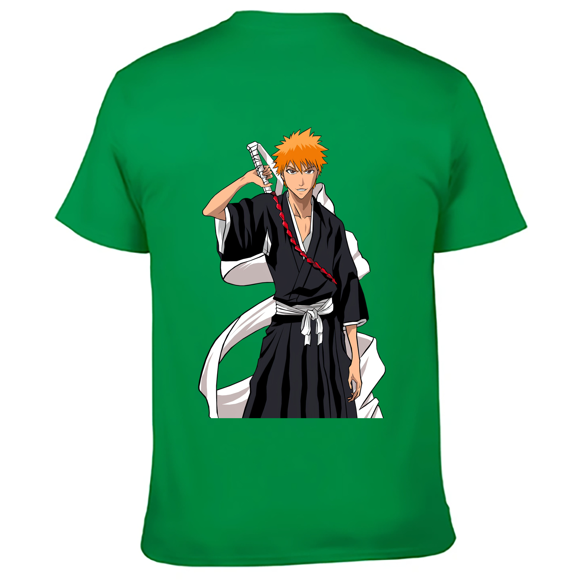 （画像用） ブリーチ 黒崎一護（くろさき いちご）BLEACH Kurosaki Ichigo 綿100％ メンズ半袖Tシャツ（バックプリント） 通気性