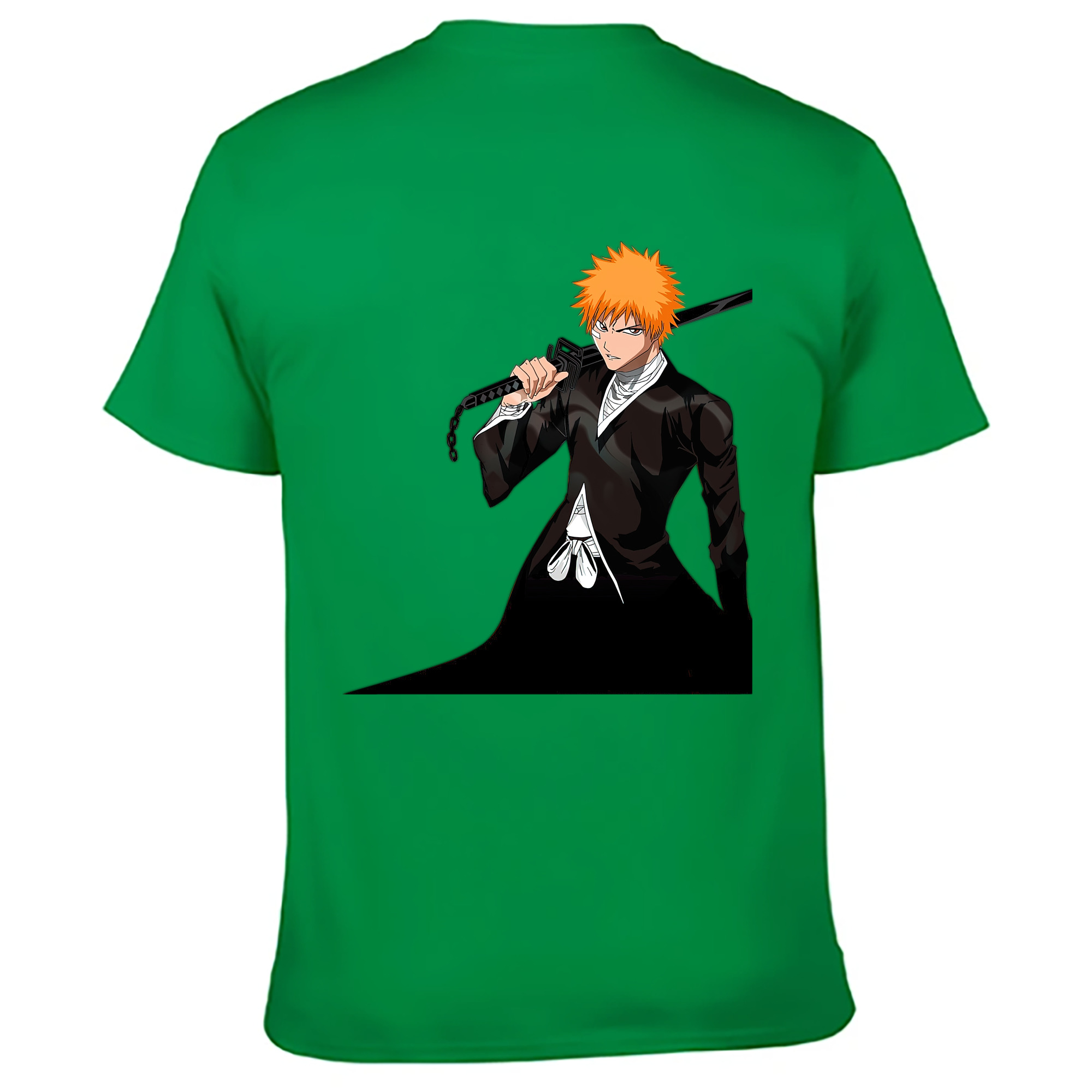 （画像用） ブリーチ 黒崎一護（くろさき いちご）BLEACH Kurosaki Ichigo 綿100％ メンズ半袖Tシャツ（バックプリント） 通気性