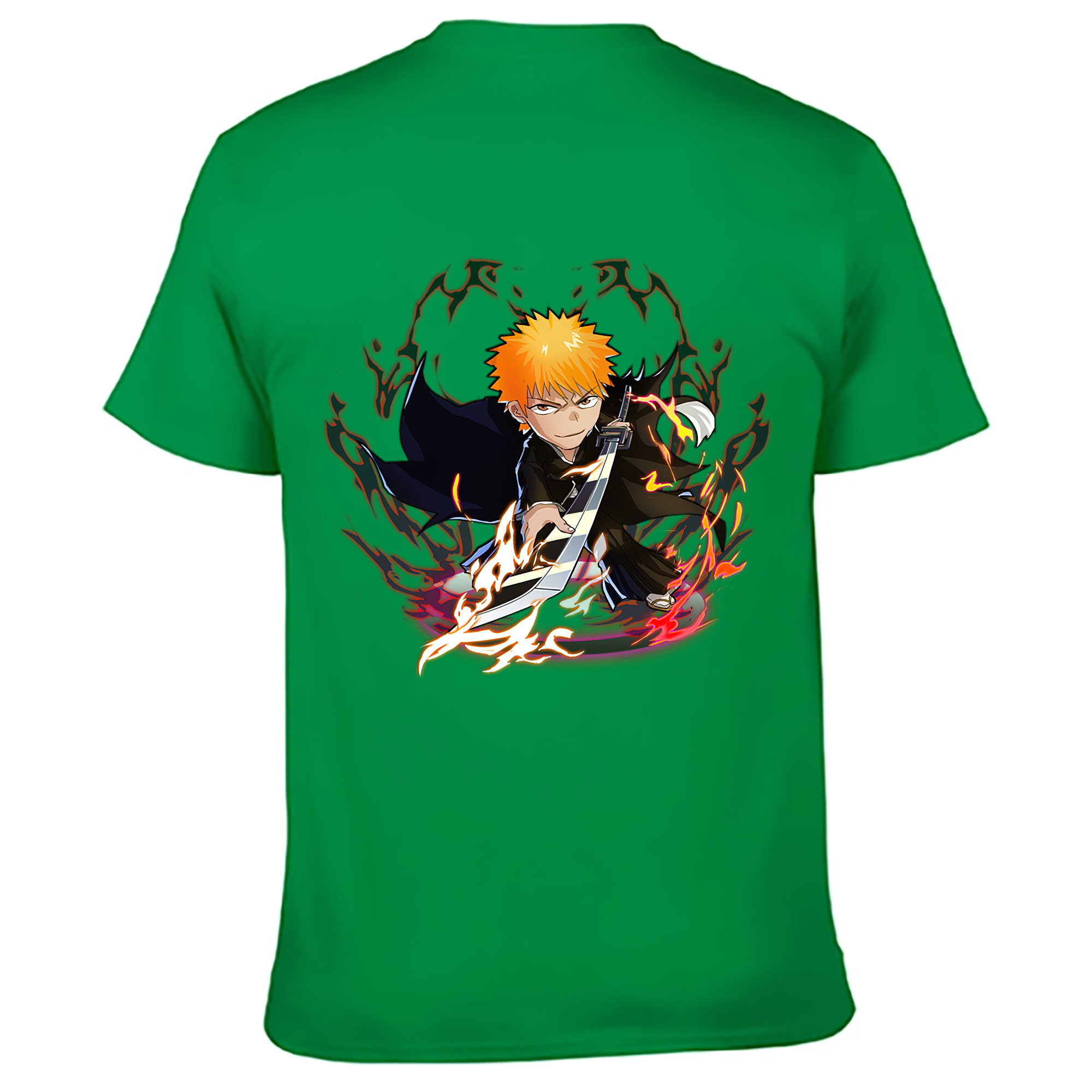 （画像用） ブリーチ 黒崎一護（くろさき いちご）BLEACH Kurosaki Ichigo 綿100％ メンズ半袖Tシャツ（バックプリント） 通気性