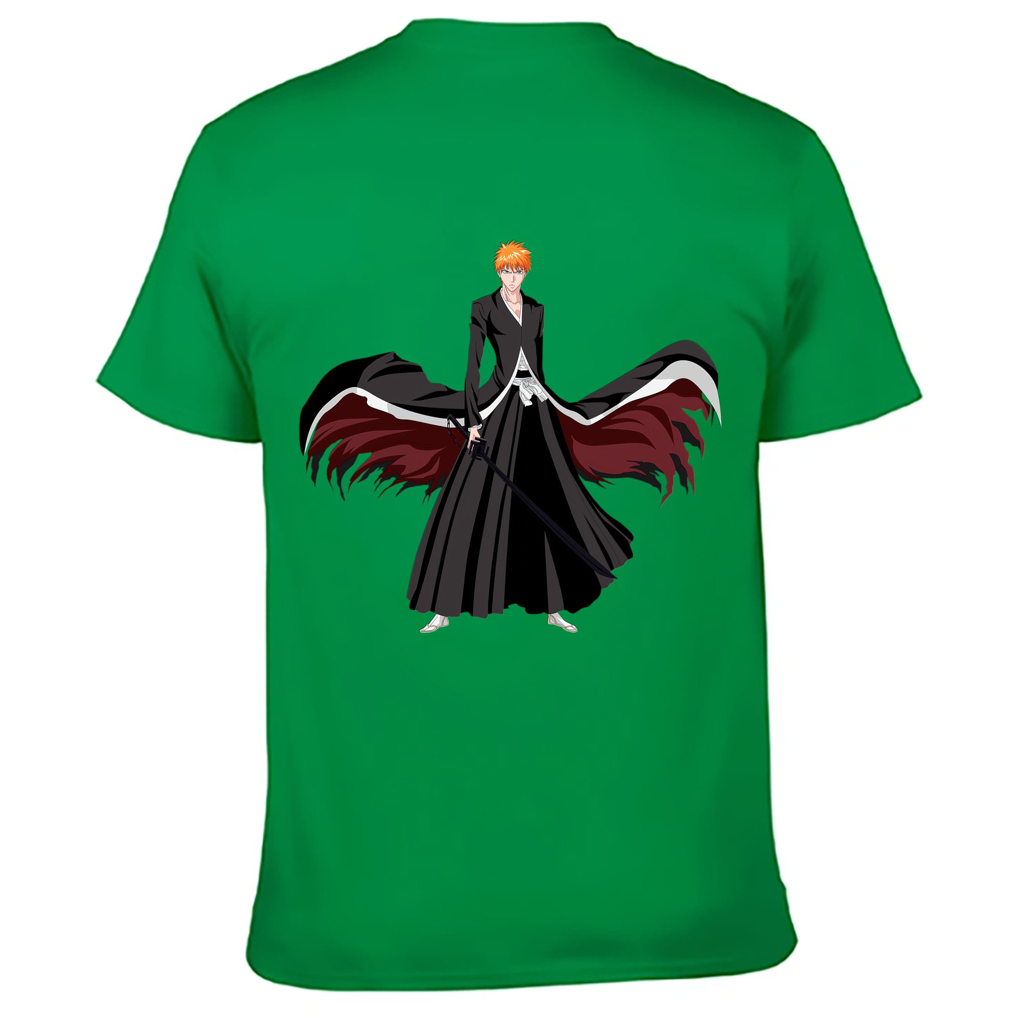 （画像用） ブリーチ 黒崎一護（くろさき いちご）BLEACH Kurosaki Ichigo 綿100％ メンズ半袖Tシャツ（バックプリント） 通気性