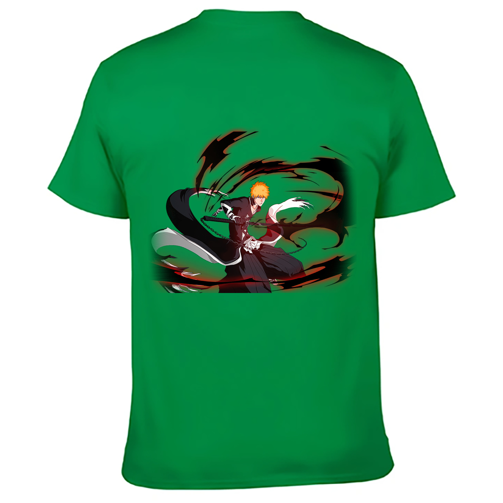 （画像用） ブリーチ 黒崎一護（くろさき いちご）BLEACH Kurosaki Ichigo 綿100％ メンズ半袖Tシャツ（バックプリント） 通気性