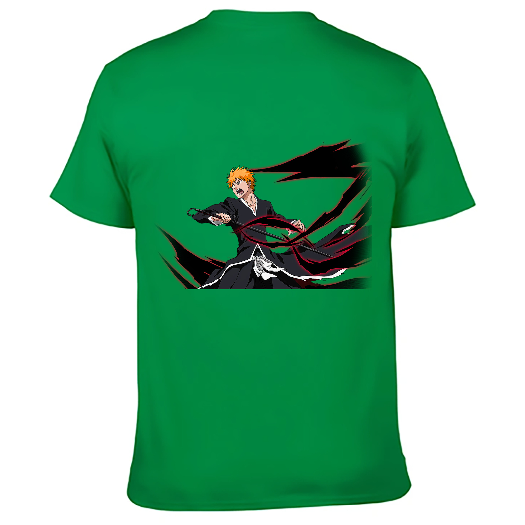 （画像用） ブリーチ 黒崎一護（くろさき いちご）BLEACH Kurosaki Ichigo 綿100％ メンズ半袖Tシャツ（バックプリント） 通気性