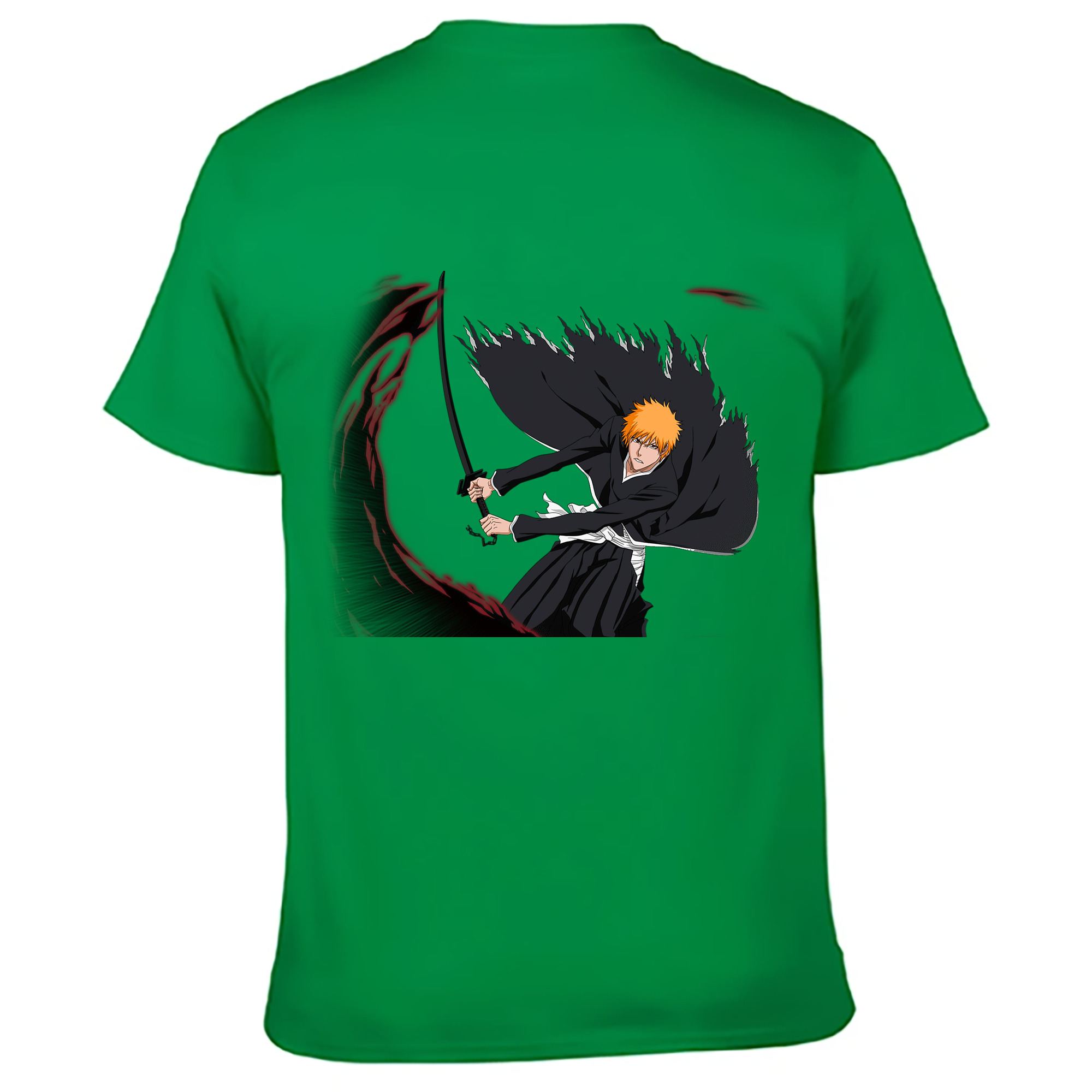 （画像用） ブリーチ 黒崎一護（くろさき いちご）BLEACH Kurosaki Ichigo 綿100％ メンズ半袖Tシャツ（バックプリント） 通気性