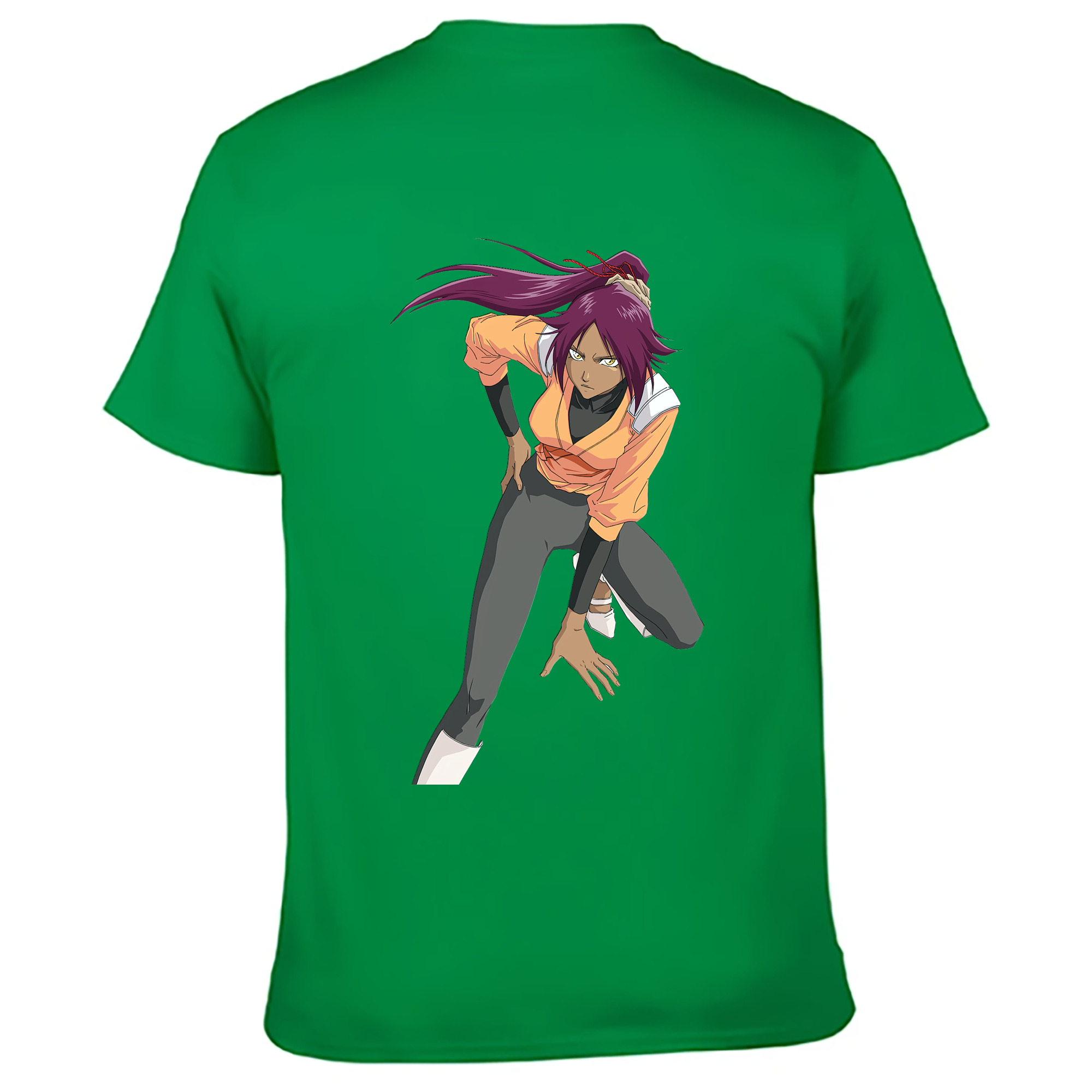 （画像用） ブリーチ 四楓院 夜一（しほういん よるいち） BLEACH Shihouin Yoruichi 綿100％ メンズ半袖Tシャツ（バックプリント） 通気性
