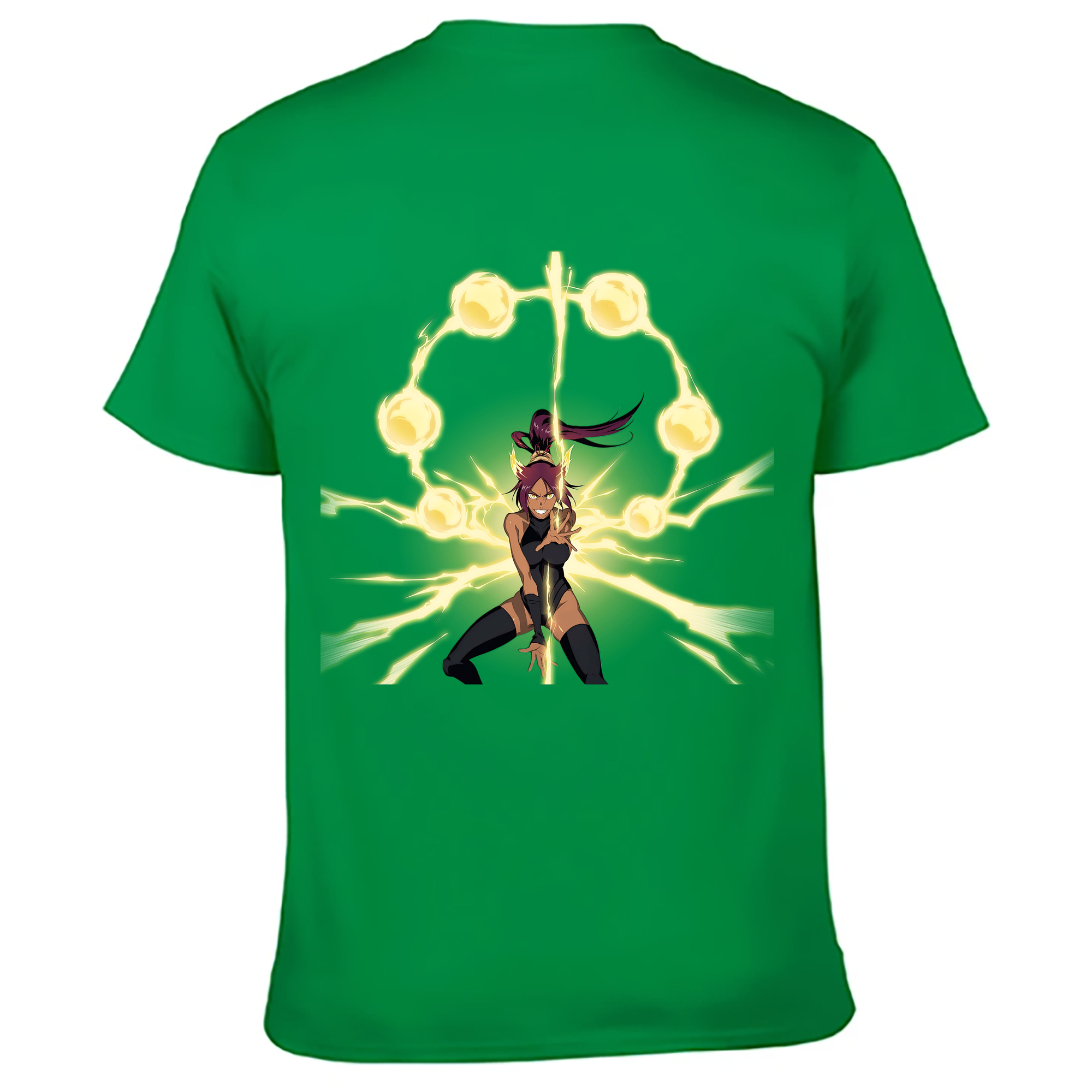 （画像用） ブリーチ 四楓院 夜一（しほういん よるいち） BLEACH Shihouin Yoruichi 綿100％ メンズ半袖Tシャツ（バックプリント） 通気性
