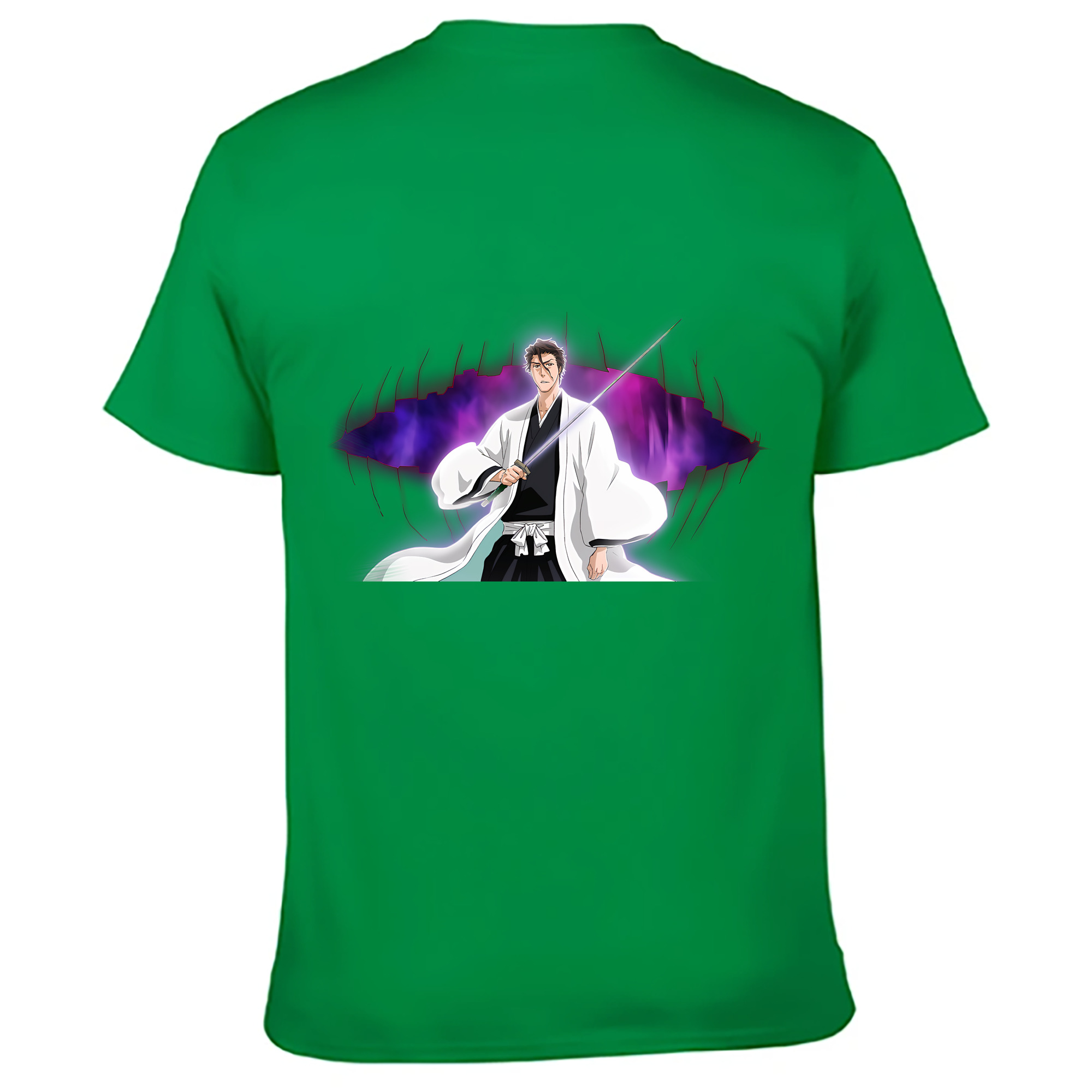 （画像用） ブリーチ 藍染 惣右介（あいぜん そうすけ） BLEACH Aizen Sousuke 綿100％ メンズ半袖Tシャツ（バックプリント） 通気性