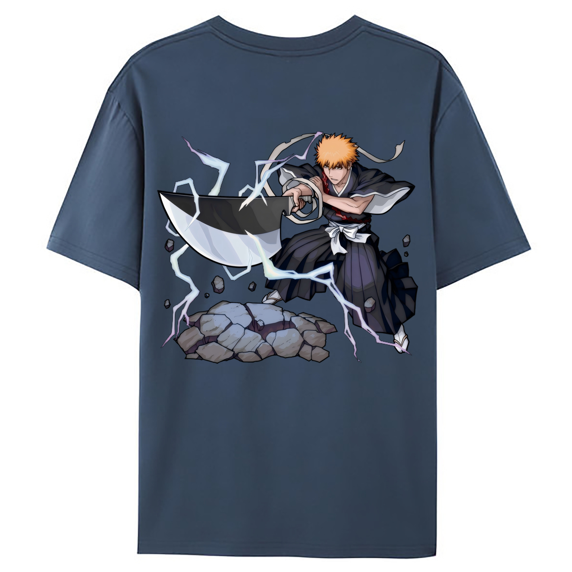 （画像用） ブリーチ 黒崎一護（くろさき いちご）BLEACH Kurosaki Ichigo 綿100％ メンズ半袖Tシャツ（バックプリント） 通気性