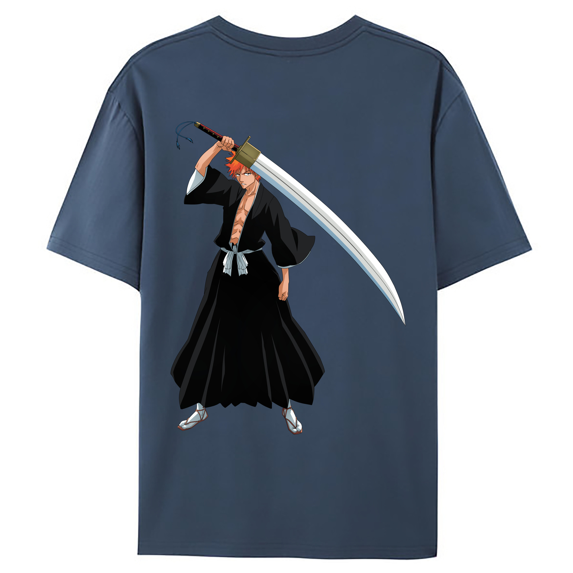 （画像用） ブリーチ 黒崎一護（くろさき いちご）BLEACH Kurosaki Ichigo 綿100％ メンズ半袖Tシャツ（バックプリント） 通気性