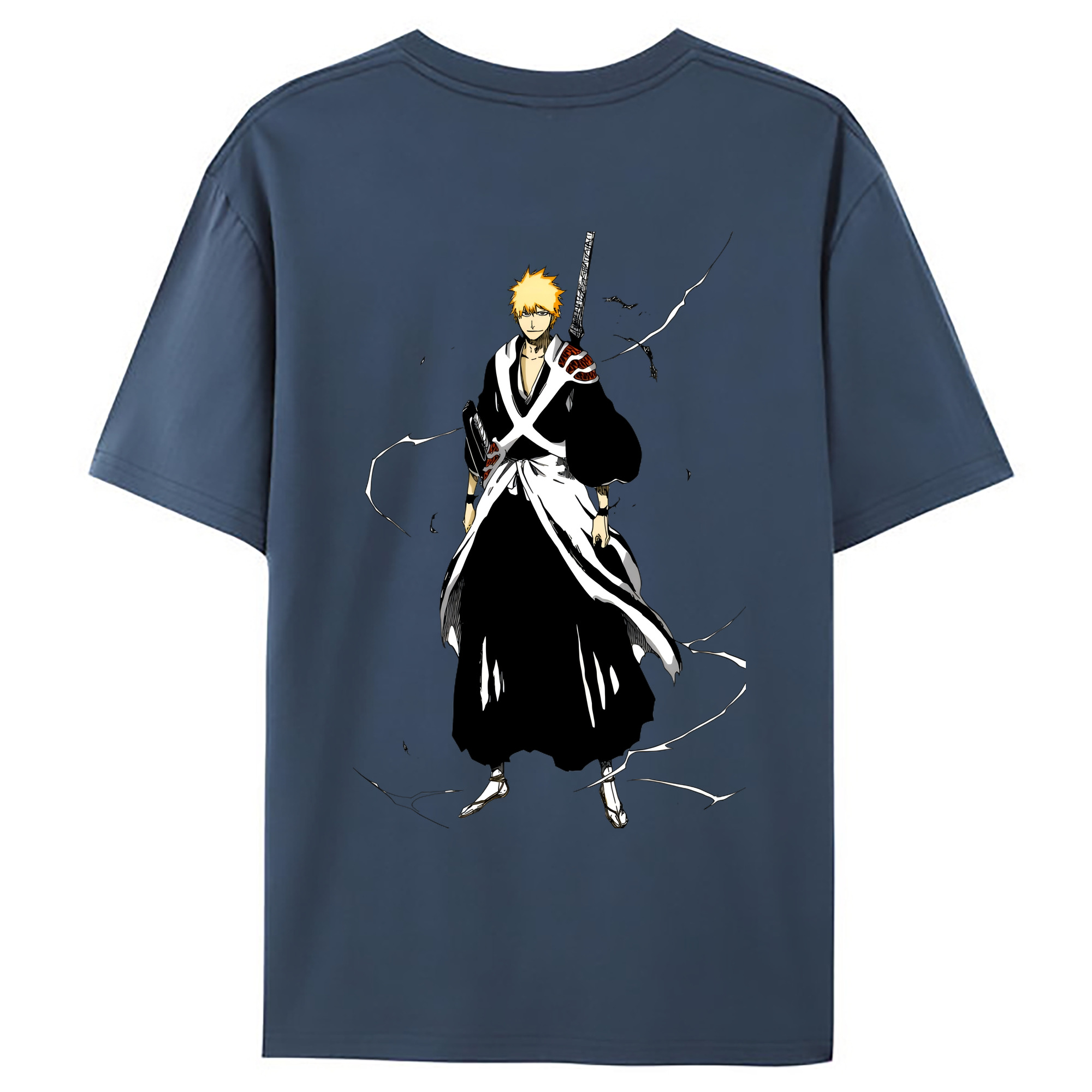 （画像用） ブリーチ 黒崎一護（くろさき いちご）BLEACH Kurosaki Ichigo 綿100％ メンズ半袖Tシャツ（バックプリント） 通気性