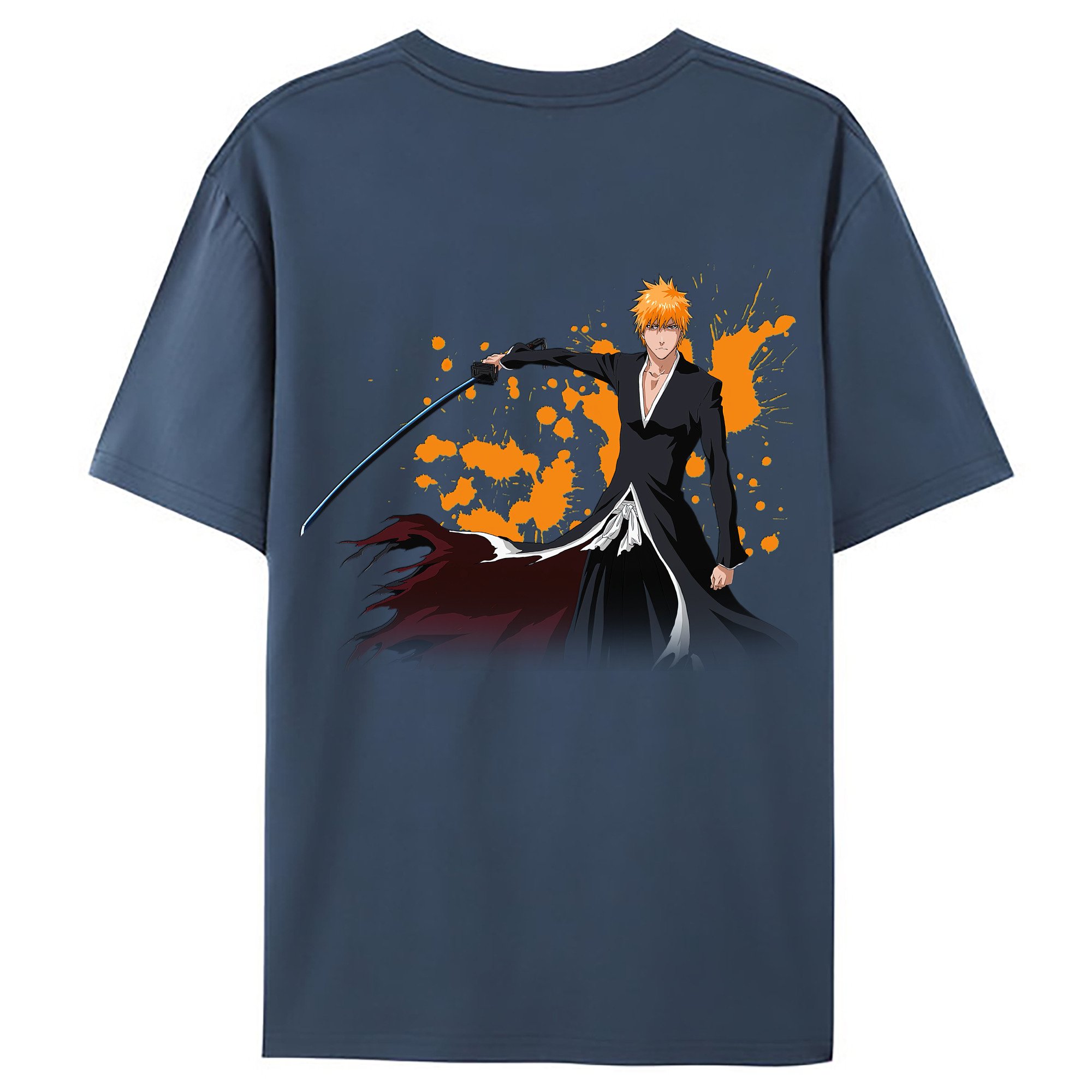 （画像用） ブリーチ 黒崎一護（くろさき いちご）BLEACH Kurosaki Ichigo 綿100％ メンズ半袖Tシャツ（バックプリント） 通気性