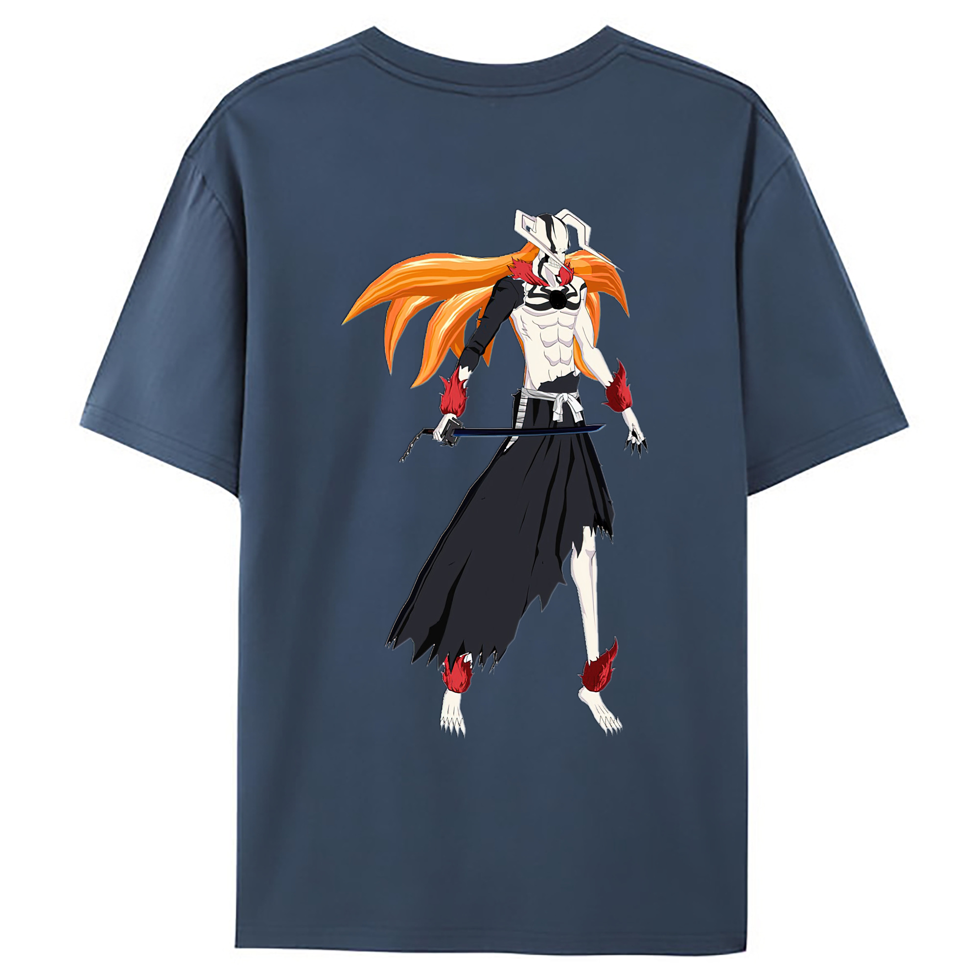 （画像用） ブリーチ 黒崎一護（くろさき いちご）BLEACH Kurosaki Ichigo 綿100％ メンズ半袖Tシャツ（バックプリント） 通気性
