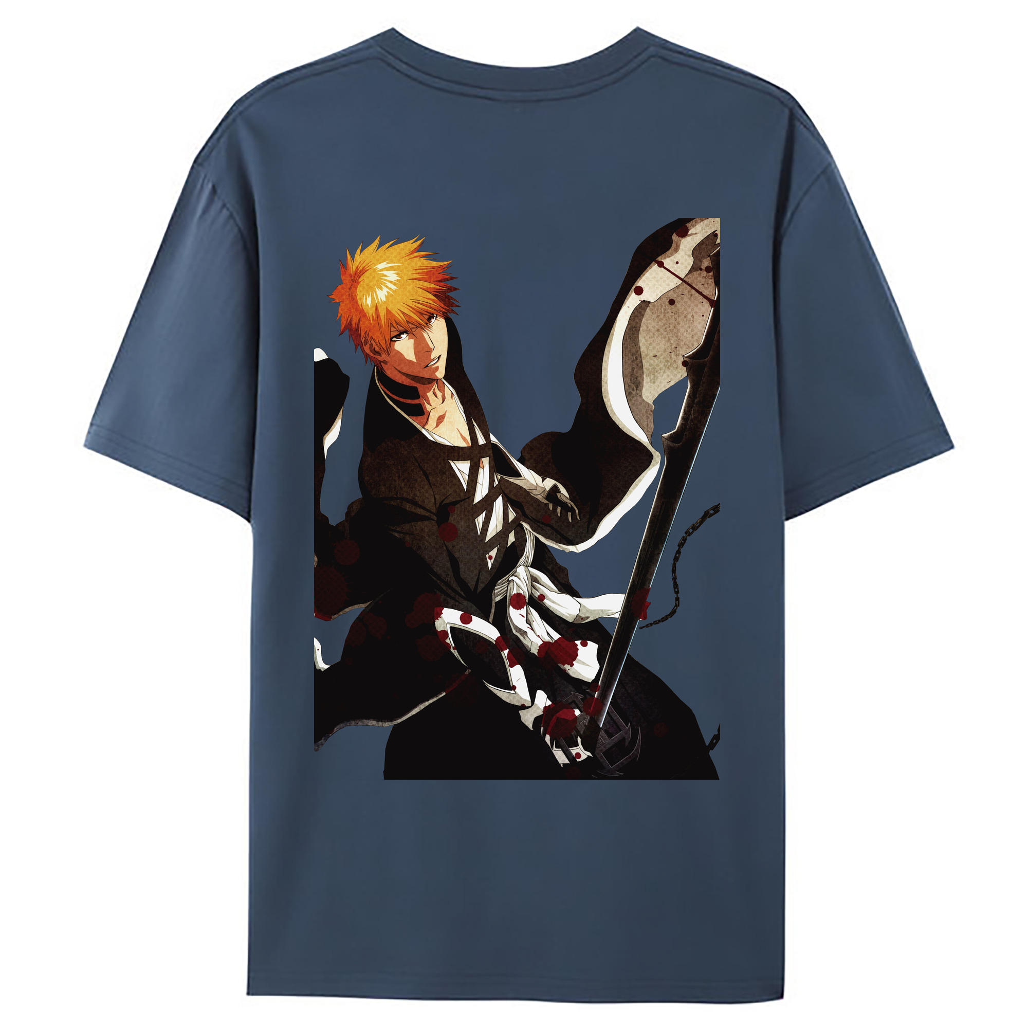 （画像用） ブリーチ 黒崎一護（くろさき いちご）BLEACH Kurosaki Ichigo 綿100％ メンズ半袖Tシャツ（バックプリント） 通気性
