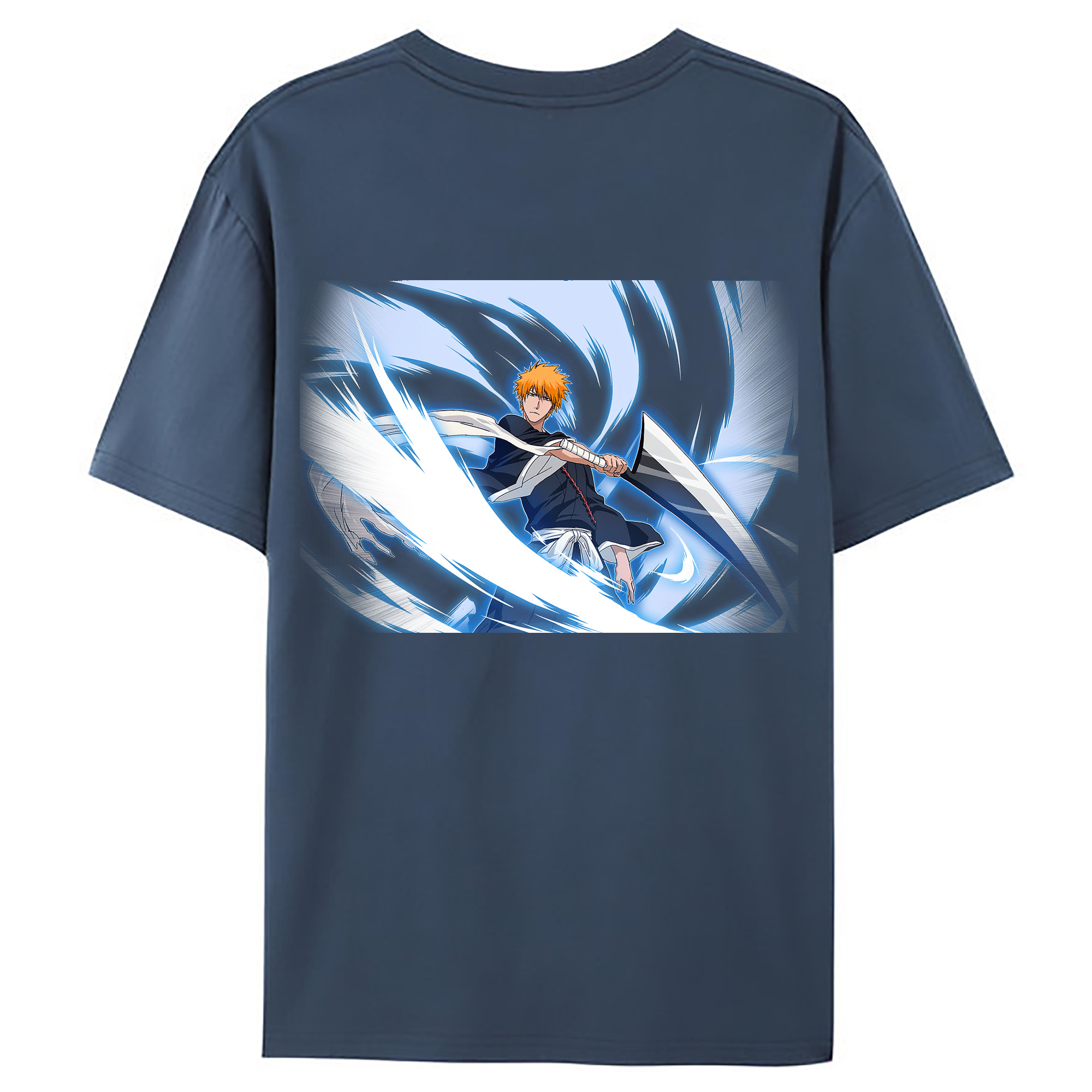 （画像用） ブリーチ 黒崎一護（くろさき いちご）BLEACH Kurosaki Ichigo 綿100％ メンズ半袖Tシャツ（バックプリント） 通気性