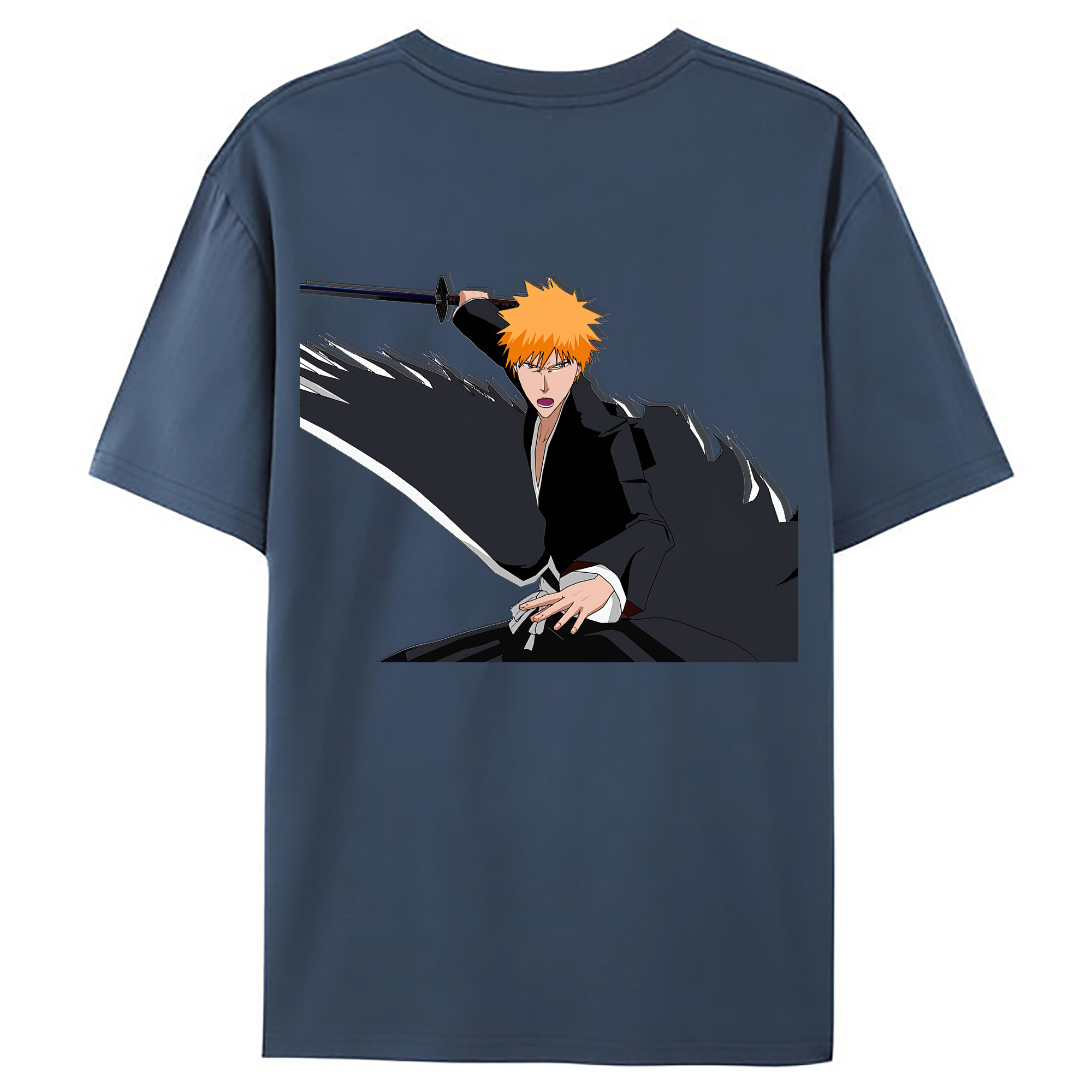 （画像用） ブリーチ 黒崎一護（くろさき いちご）BLEACH Kurosaki Ichigo 綿100％ メンズ半袖Tシャツ（バックプリント） 通気性