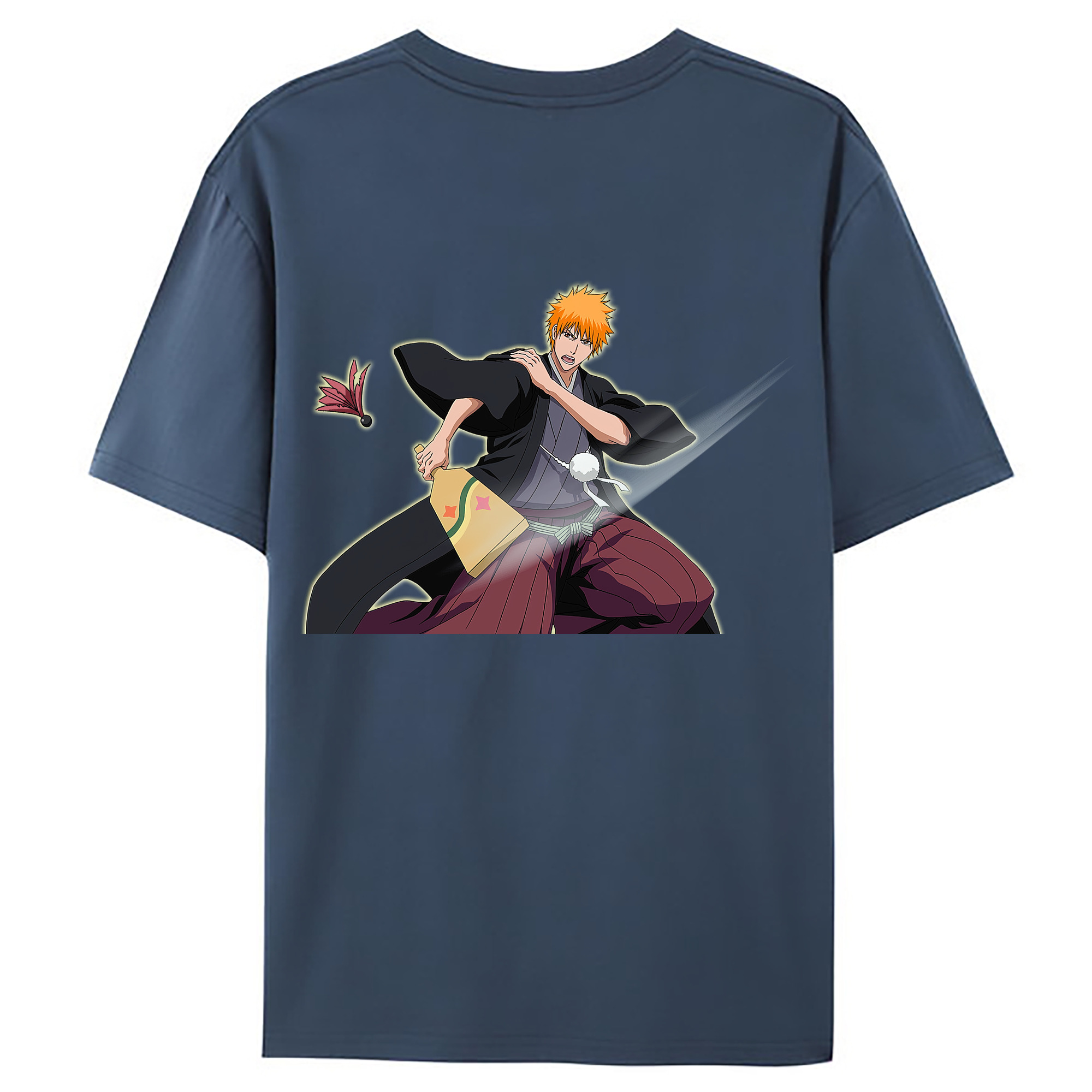 （画像用） ブリーチ 黒崎一護（くろさき いちご）BLEACH Kurosaki Ichigo 綿100％ メンズ半袖Tシャツ（バックプリント） 通気性