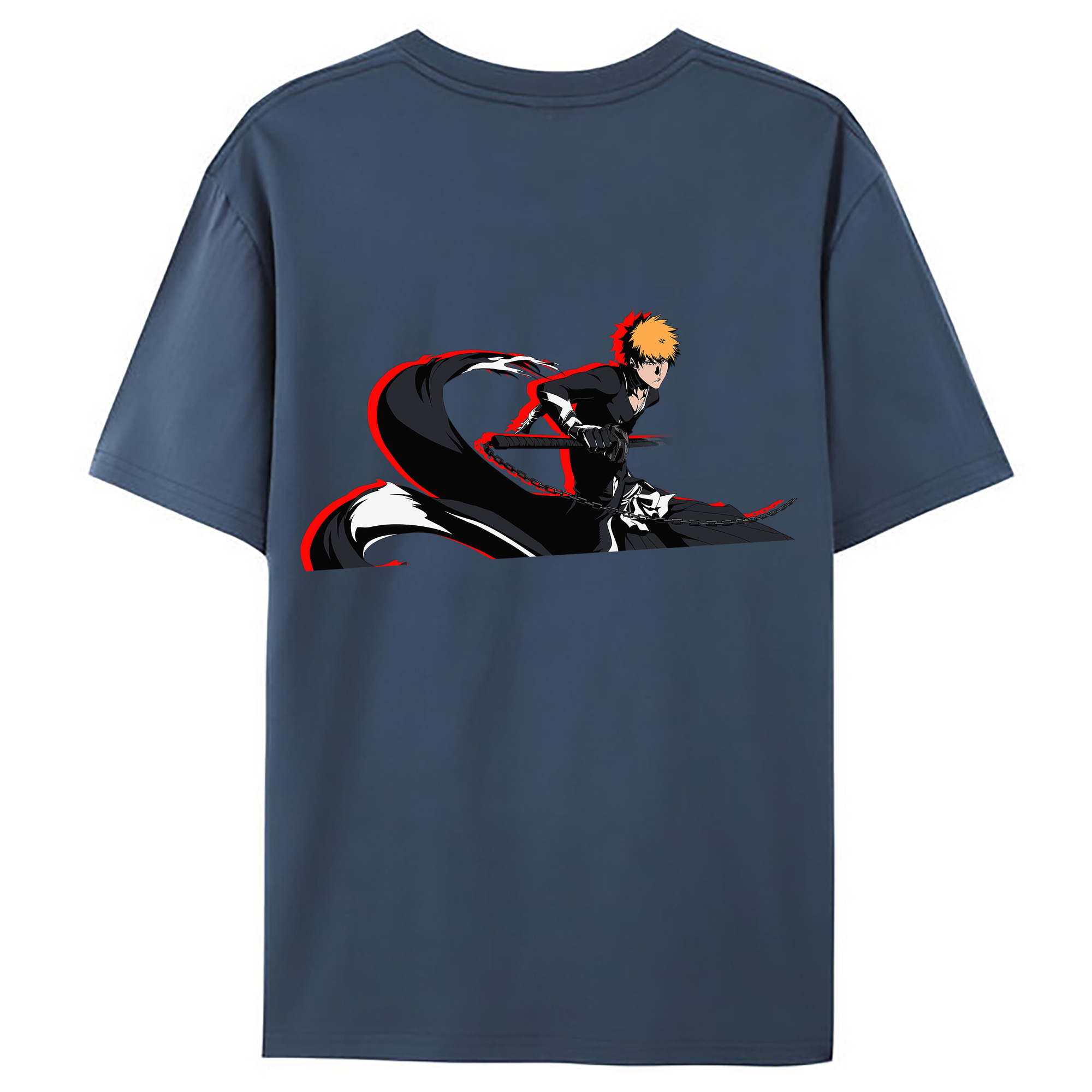 （画像用） ブリーチ 黒崎一護（くろさき いちご）BLEACH Kurosaki Ichigo 綿100％ メンズ半袖Tシャツ（バックプリント） 通気性