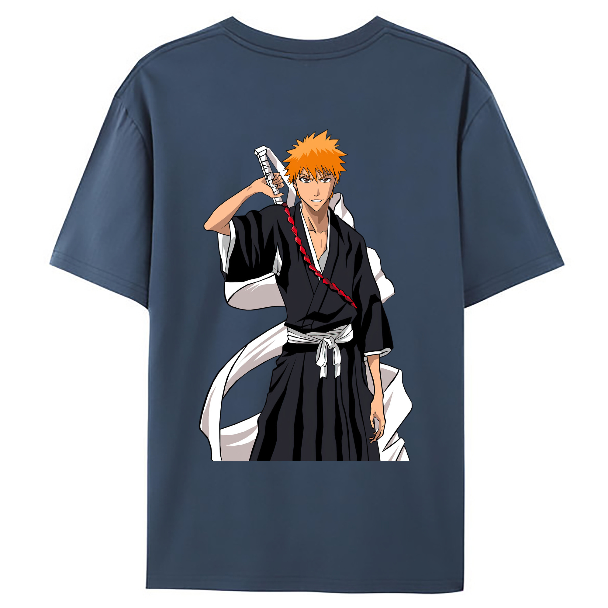 （画像用） ブリーチ 黒崎一護（くろさき いちご）BLEACH Kurosaki Ichigo 綿100％ メンズ半袖Tシャツ（バックプリント） 通気性